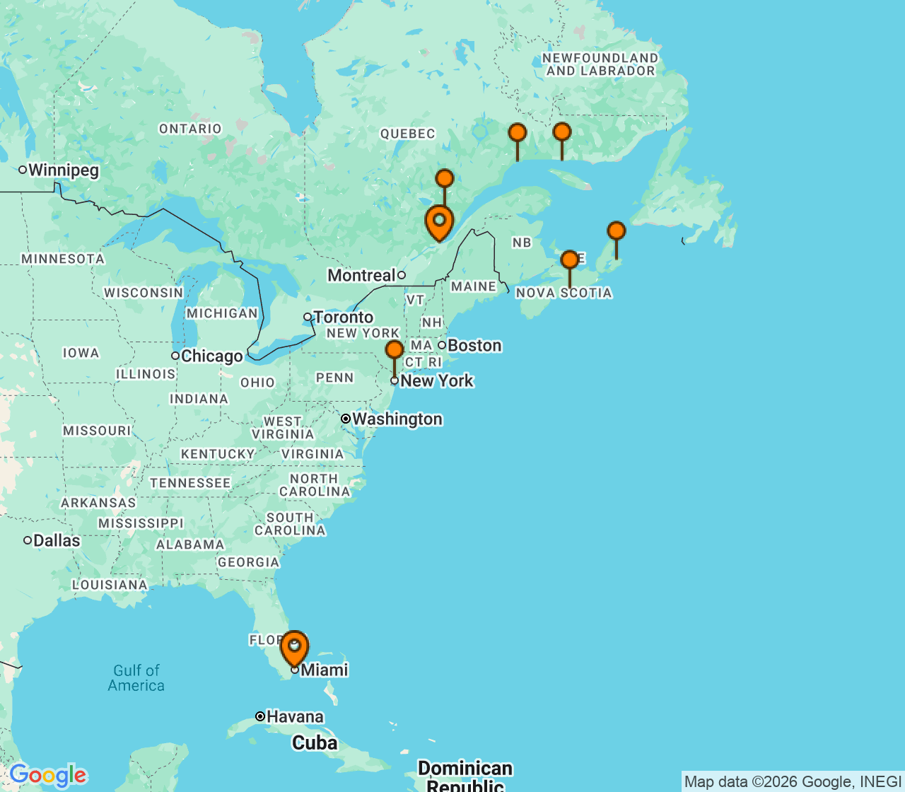 Harta itinerariu Croaziera 2027 - Canada si Noua Anglie (Orasul Quebec, Canada) - Explora Journeys - Explora IV - 11 nopti