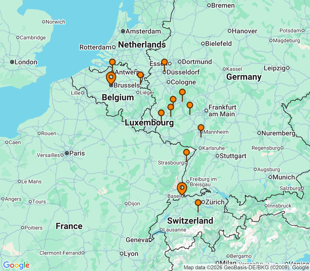 Harta itinerariu Croaziera 2028 - Europa de Nord (Bruxelles, Belgia) - Uniworld River Cruises - S.S. Victoria - 14 nopti