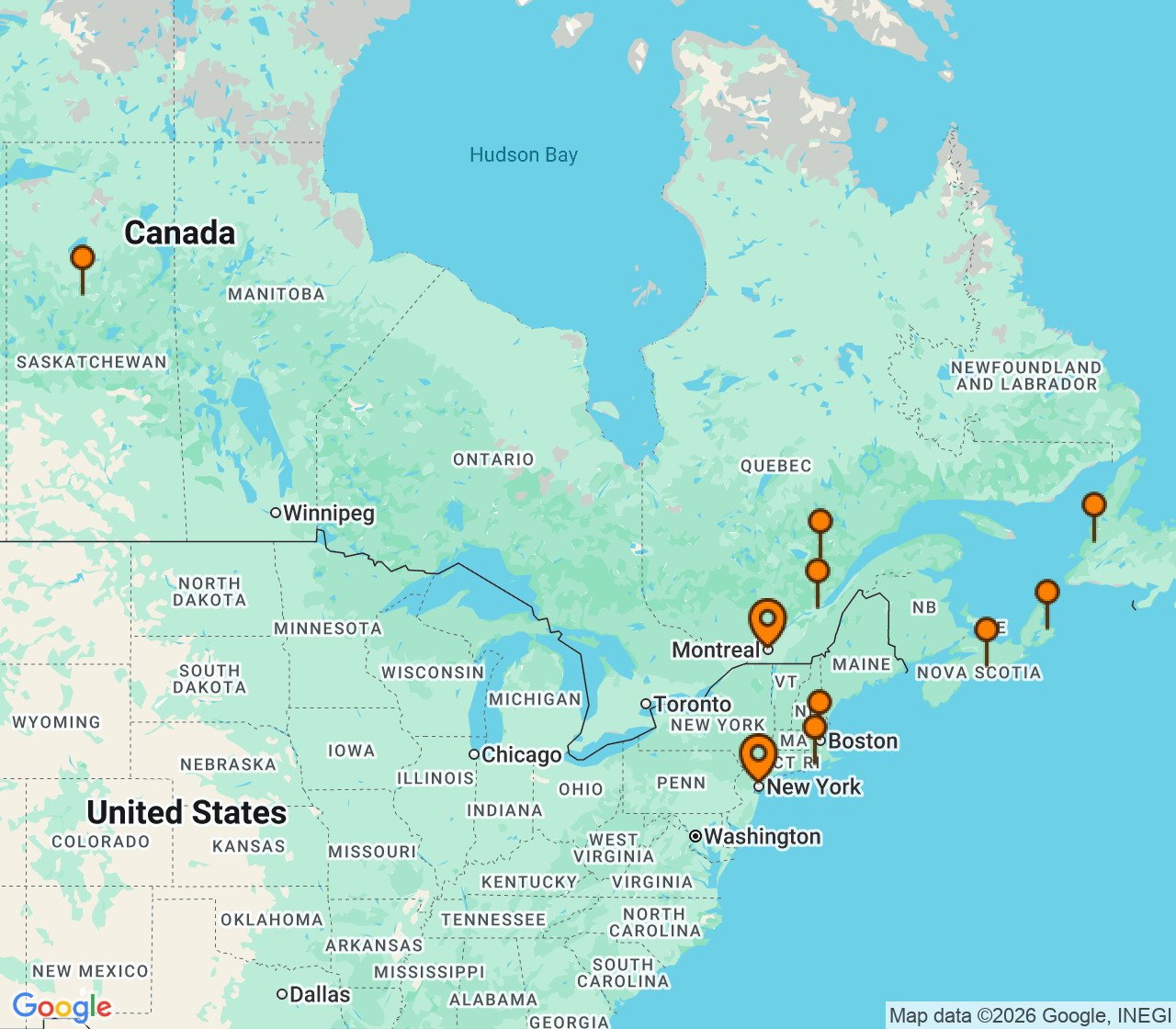 Harta itinerariu Croaziera 2026 - Canada si Noua Anglie (New York (Brooklyn), NY) - Oceania Cruises - Vista - 11 nopti