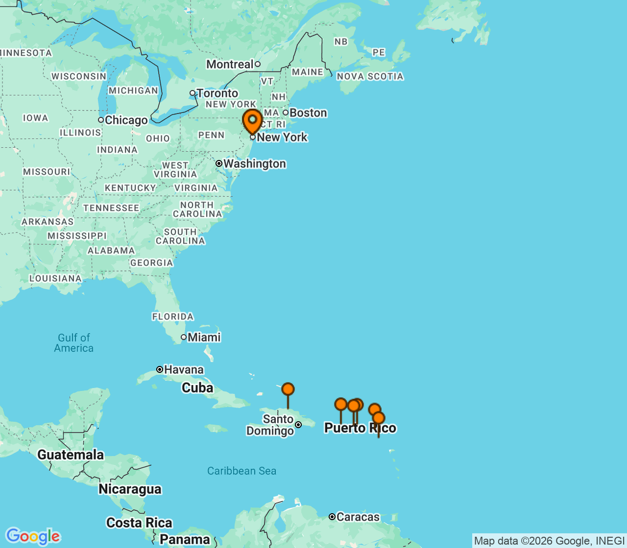Harta itinerariu Croaziera 2026 - Caraibe si America Centrala (New York (Brooklyn), NY) - Norwegian Cruise Line - Norwegian Bliss - 12 nopti