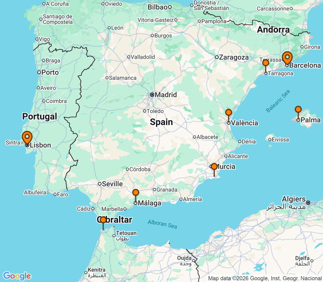 Harta itinerariu Croaziera 2026 - Mediterana (Barcelona, Spania) - Windstar Cruises - Wind Star - 10 nopti