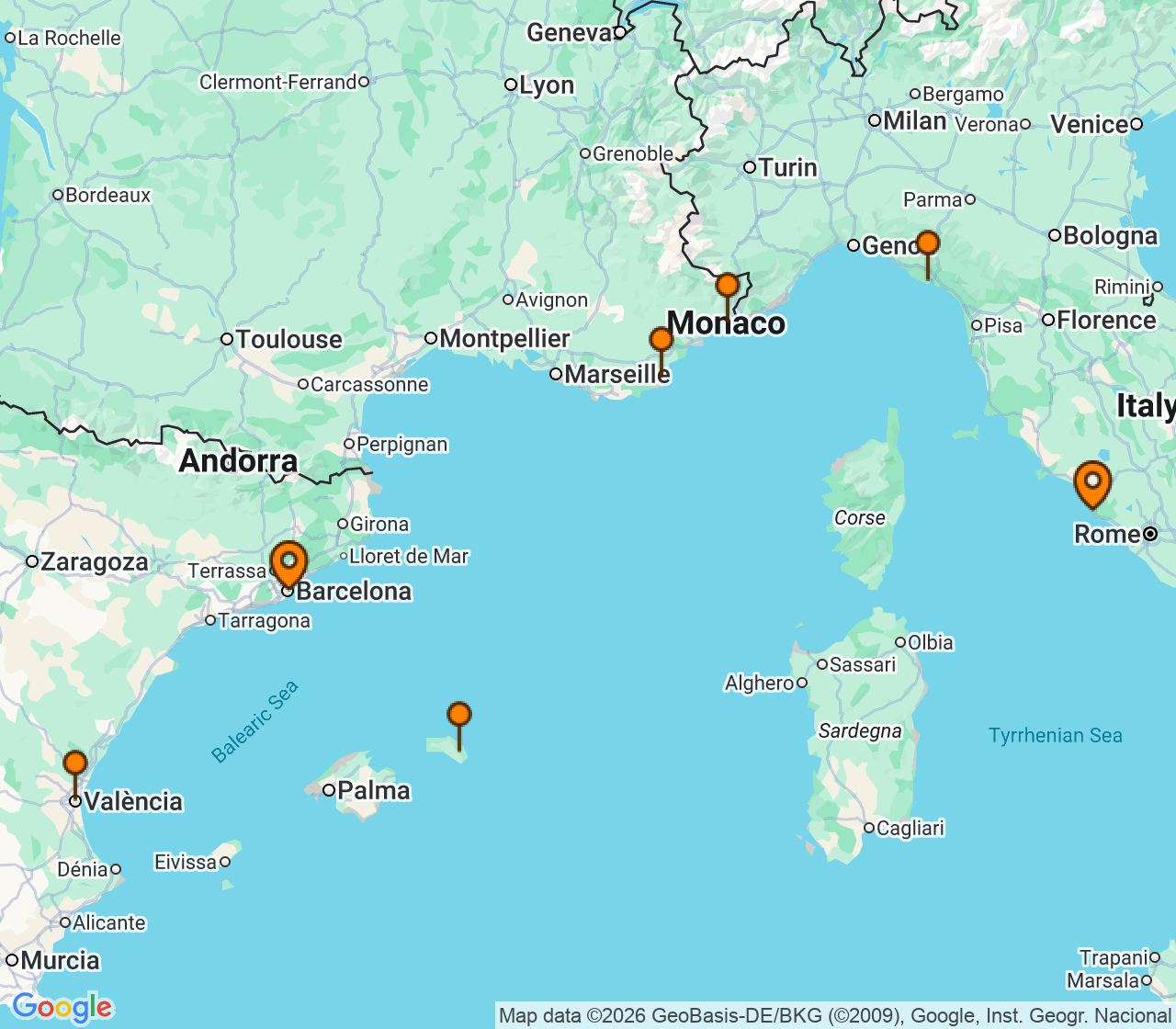 Harta itinerariu Croaziera 2026 - Mediterana (Roma (Civitavecchia), Italia) - Explora Journeys - Explora I - 7 nopti