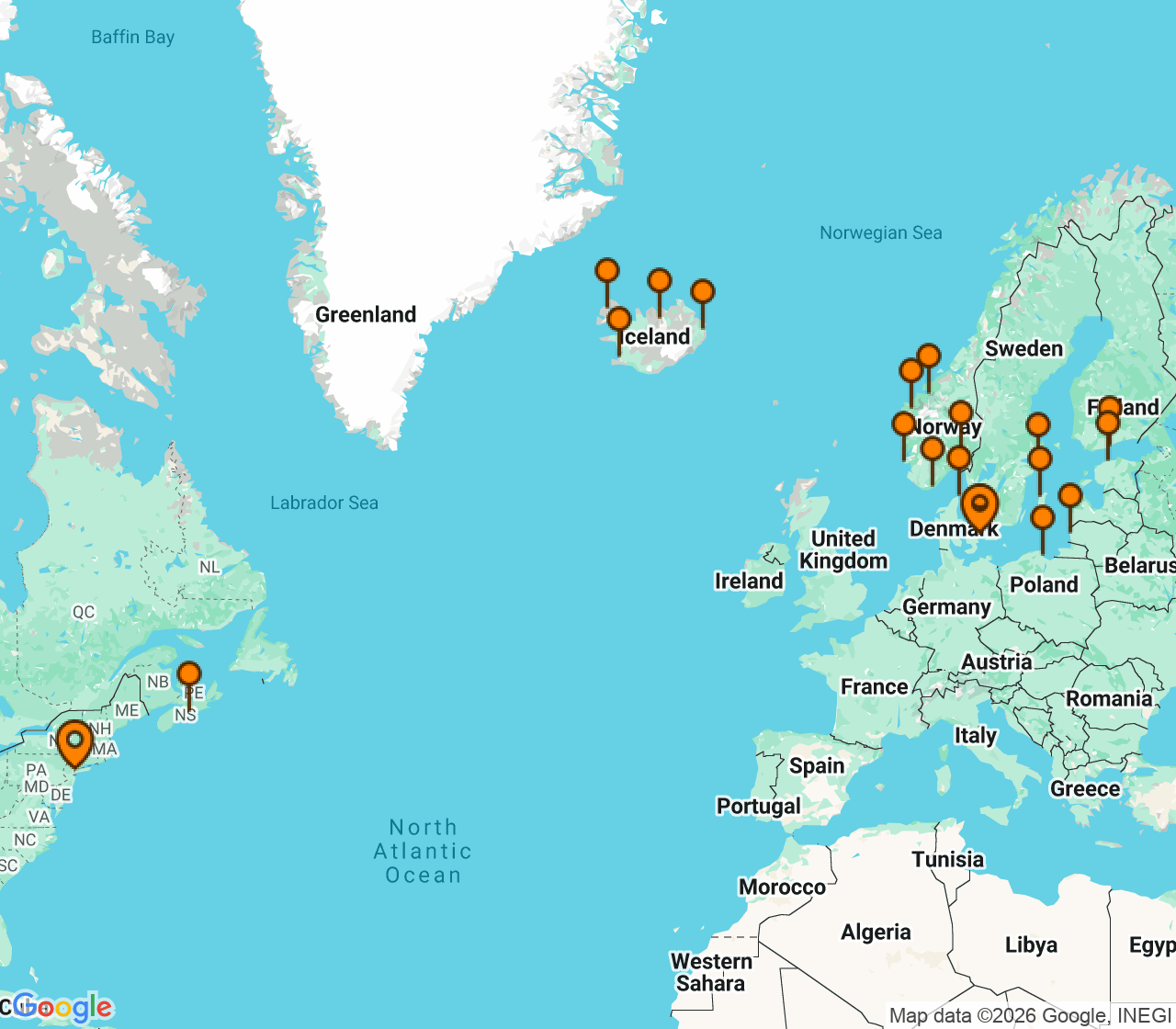Harta itinerariu Croaziera 2028 - Europa de Nord (Copenhaga, Danemarca) - Princess Cruises - Regal Princess - 28 nopti