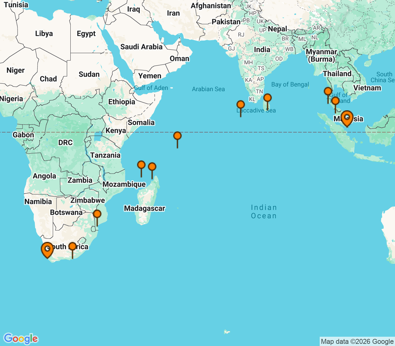Harta itinerariu Croaziera 2027 -  (Singapore) - Regent Seven Seas Cruises - Seven Seas Navigator - 25 nopti