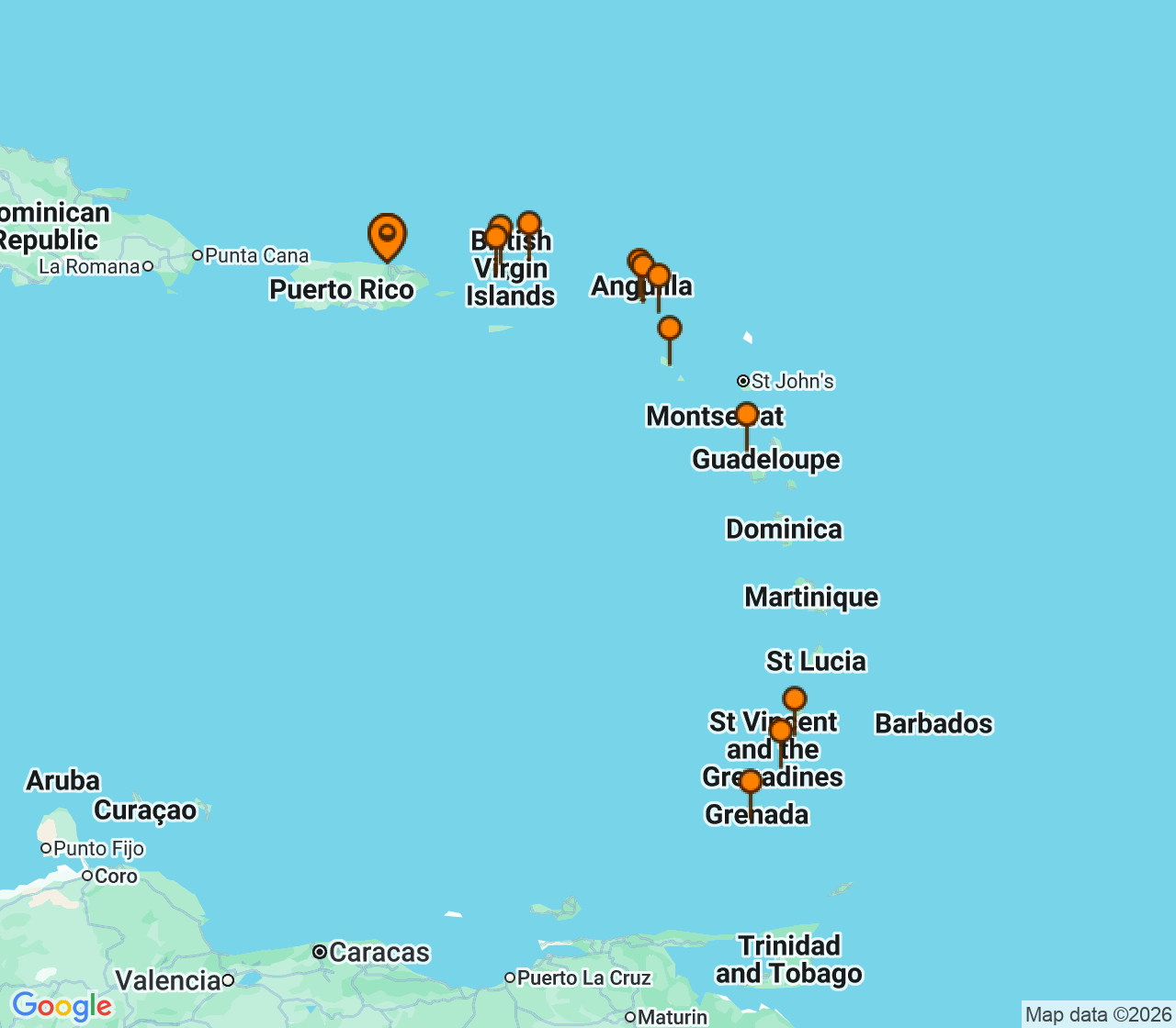 Harta itinerariu Croaziera 2027 - Caraibe si America Centrala (San Juan, Puerto Rico) - Windstar Cruises - Star Pride - 14 nopti