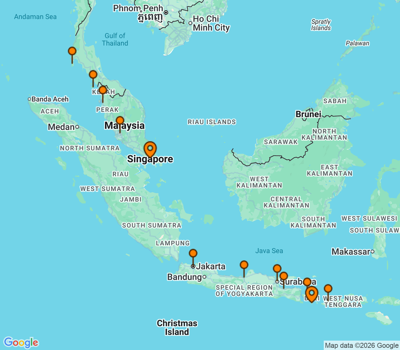Harta itinerariu Croaziera 2028 - Asia (Orientul Indepartat) (Singapore) - Oceania Cruises - Marina - 15 nopti