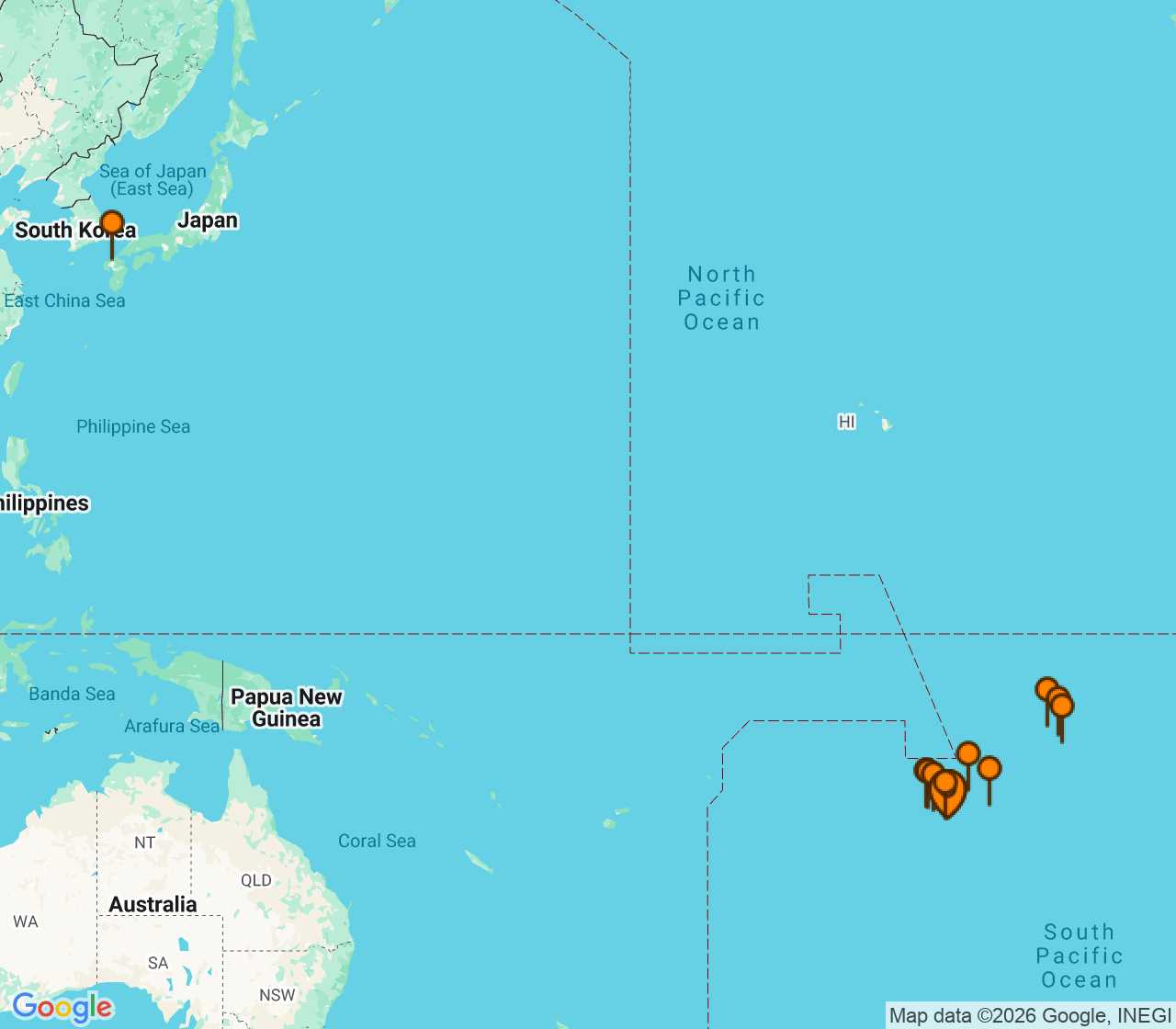 Harta itinerariu Croaziera 2029 - Tahiti si Pacificul de Sud (Papeete, Tahiti, Polinezia Franceza) - Paul Gauguin Cruises - m/s Paul Gauguin - 14 nopti