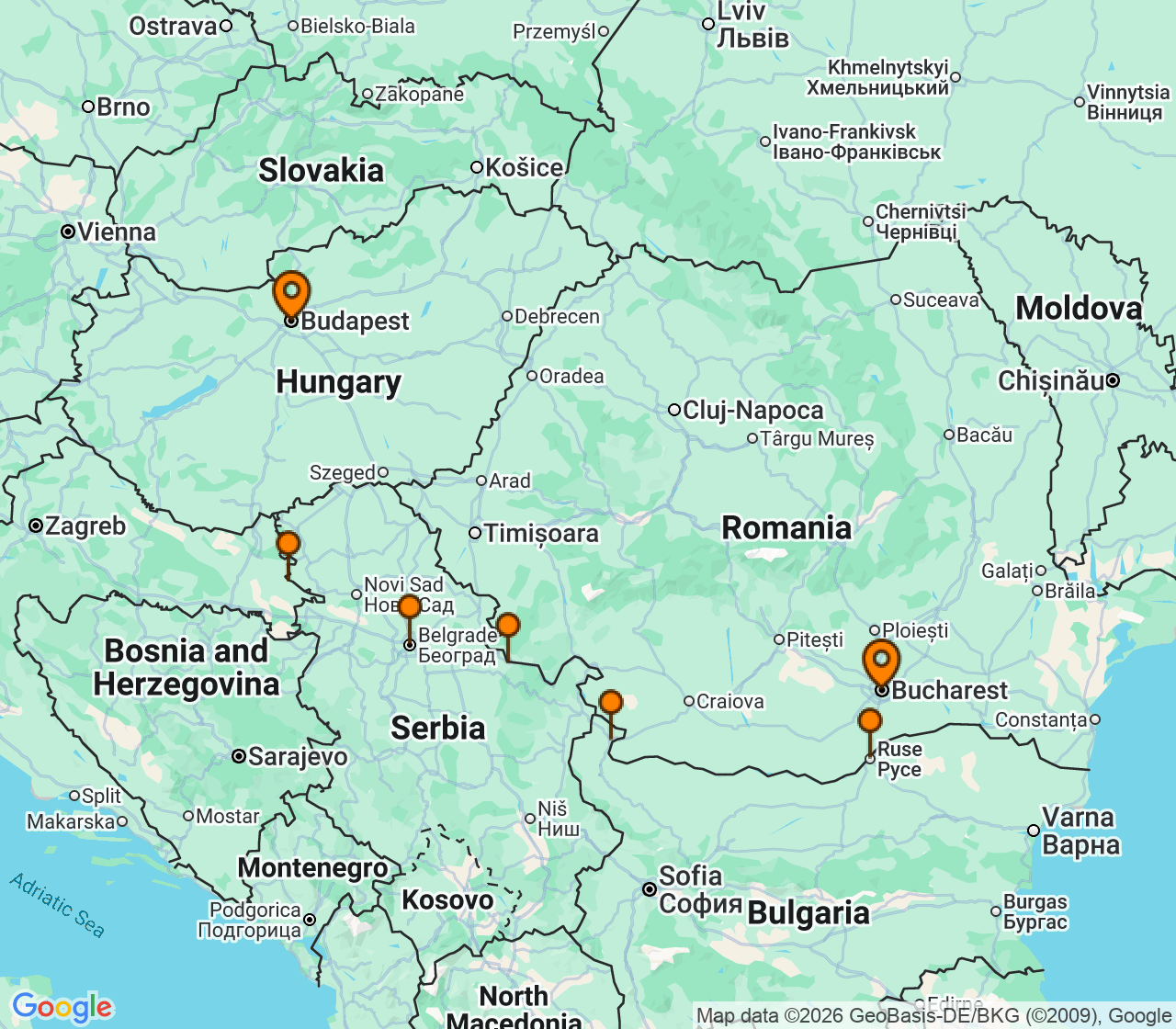 Harta itinerariu Croaziera 2027 - Europa de Nord (Bucuresti, Romania) - Uniworld River Cruises - S.S. Marlene - 9 nopti