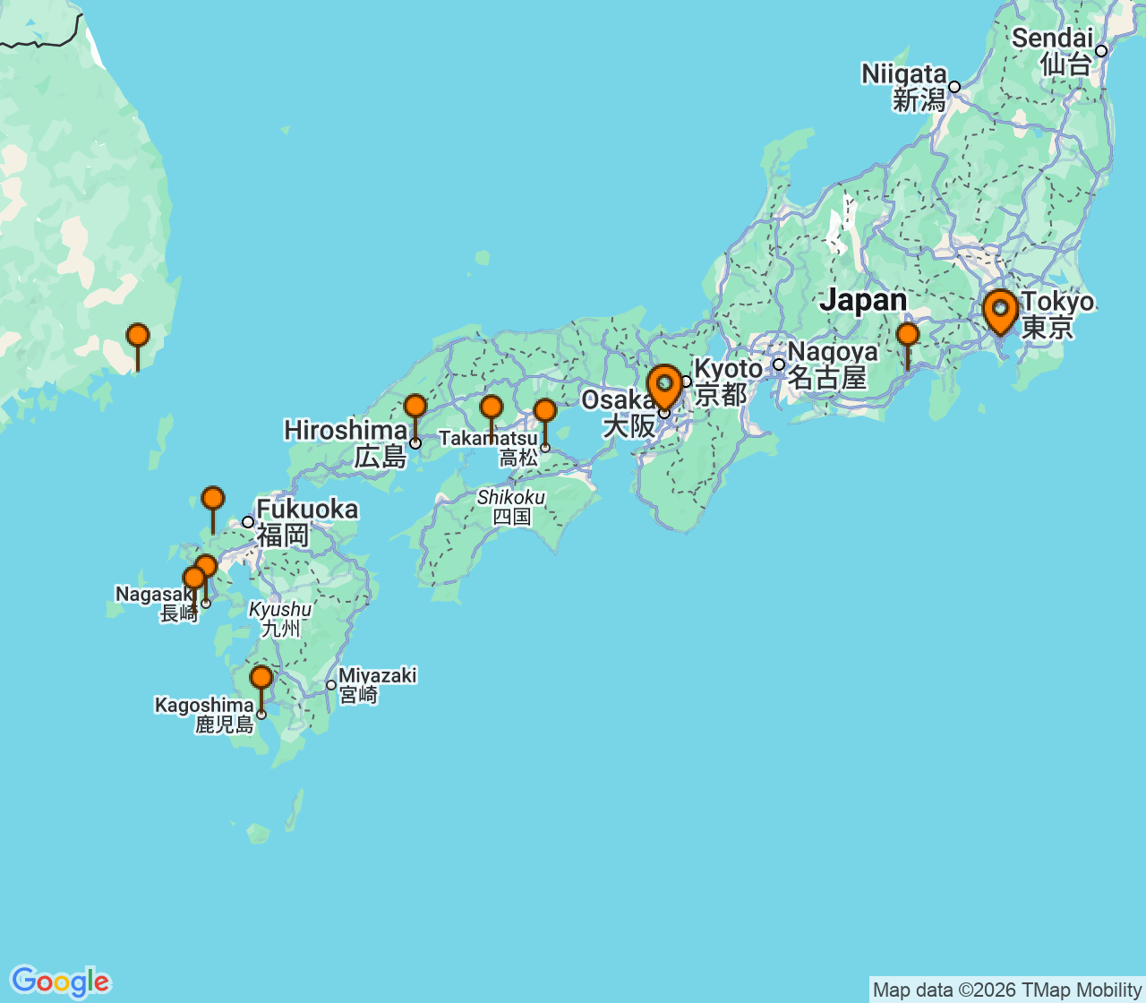 Harta itinerariu Croaziera 2027 - Asia (Orientul Indepartat) (Kansai) - Windstar Cruises - Star Seeker - 12 nopti