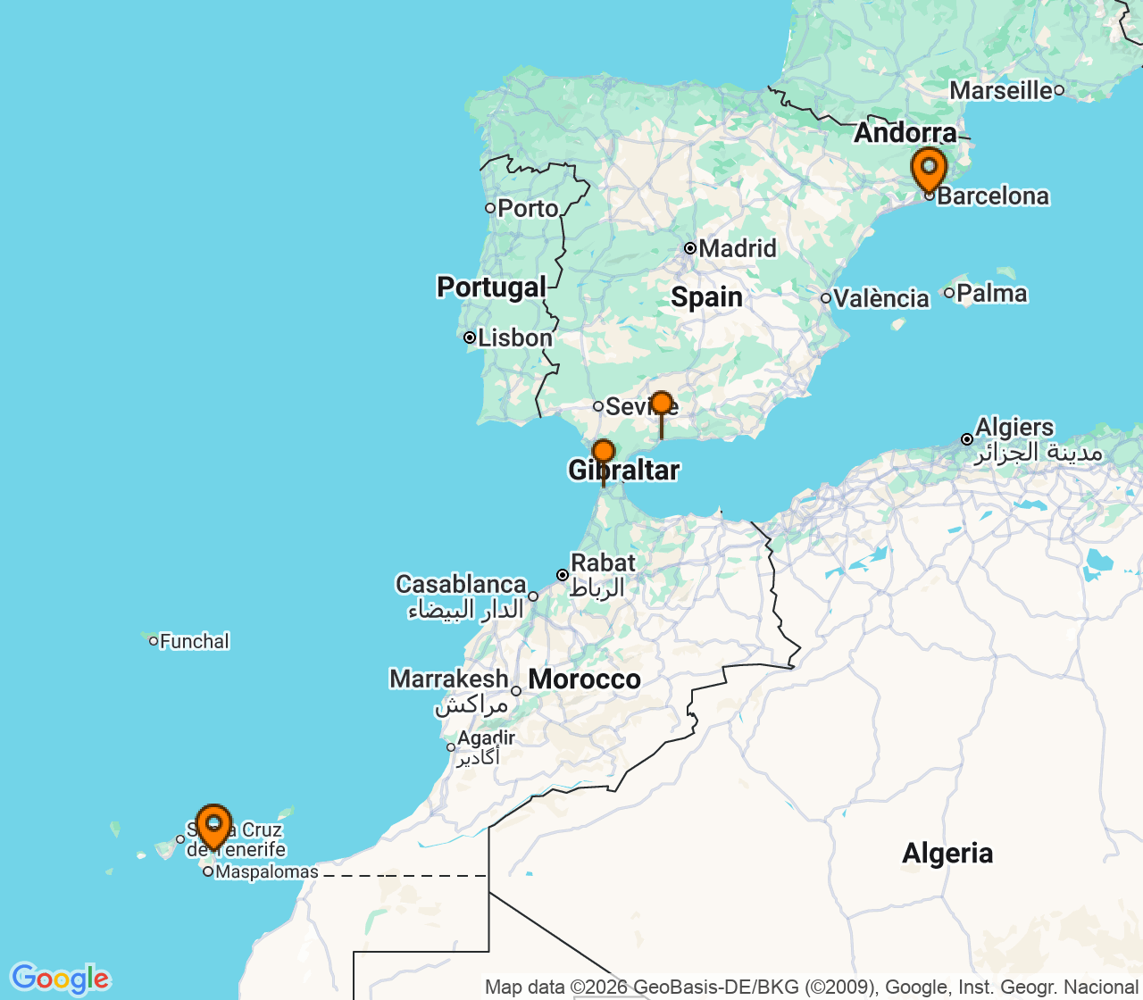 Harta itinerariu Croaziera 2027 - Repozitionari si Transoceanic (Barcelona, Spania) - Costa Cruises - Costa Smeralda - 5 nopti