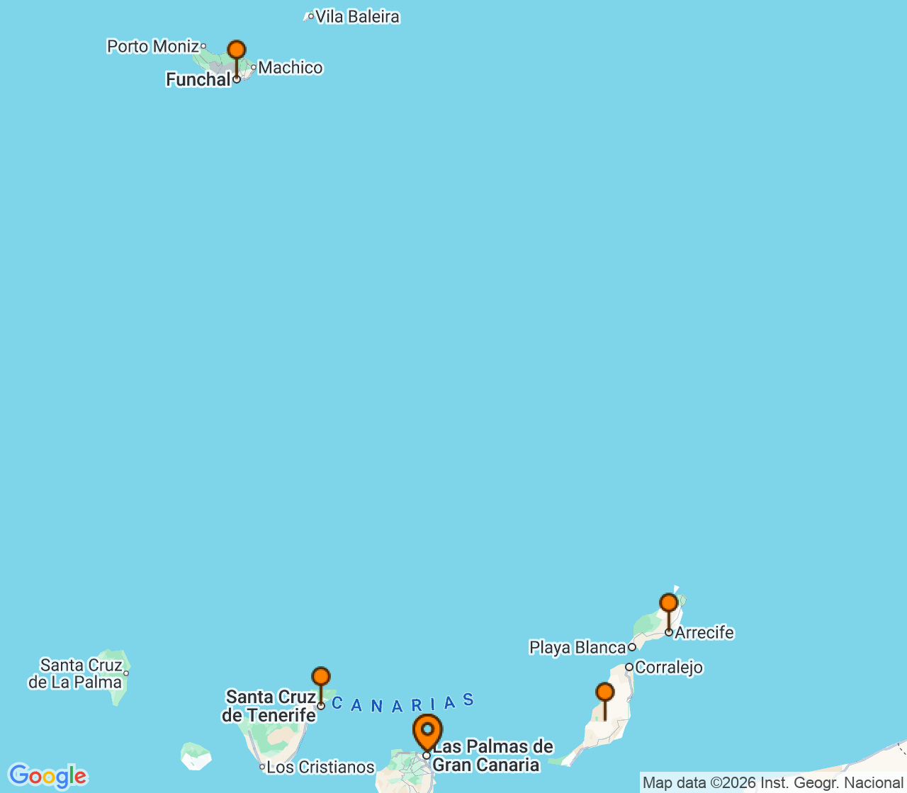 Harta itinerariu Croaziera 2027 - Mediterana (Las Palmas, Insulele Canare) - MSC Cruises - MSC Euribia - 6 nopti
