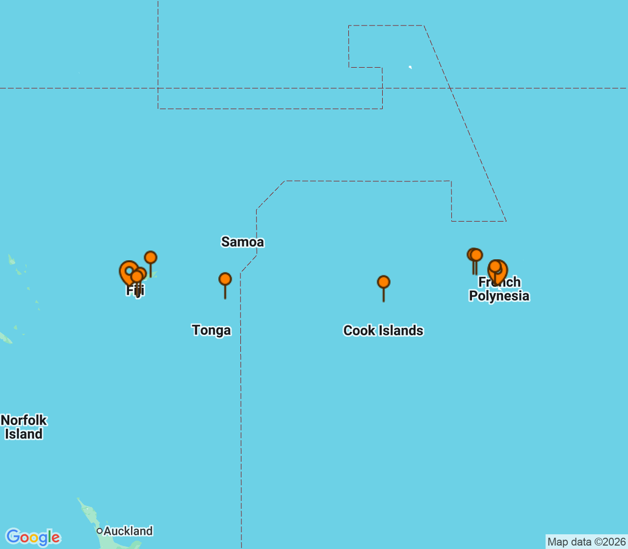 Harta itinerariu Croaziera 2029 - Tahiti si Pacificul de Sud (Lautoka, Fiji) - Paul Gauguin Cruises - m/s Paul Gauguin - 12 nopti