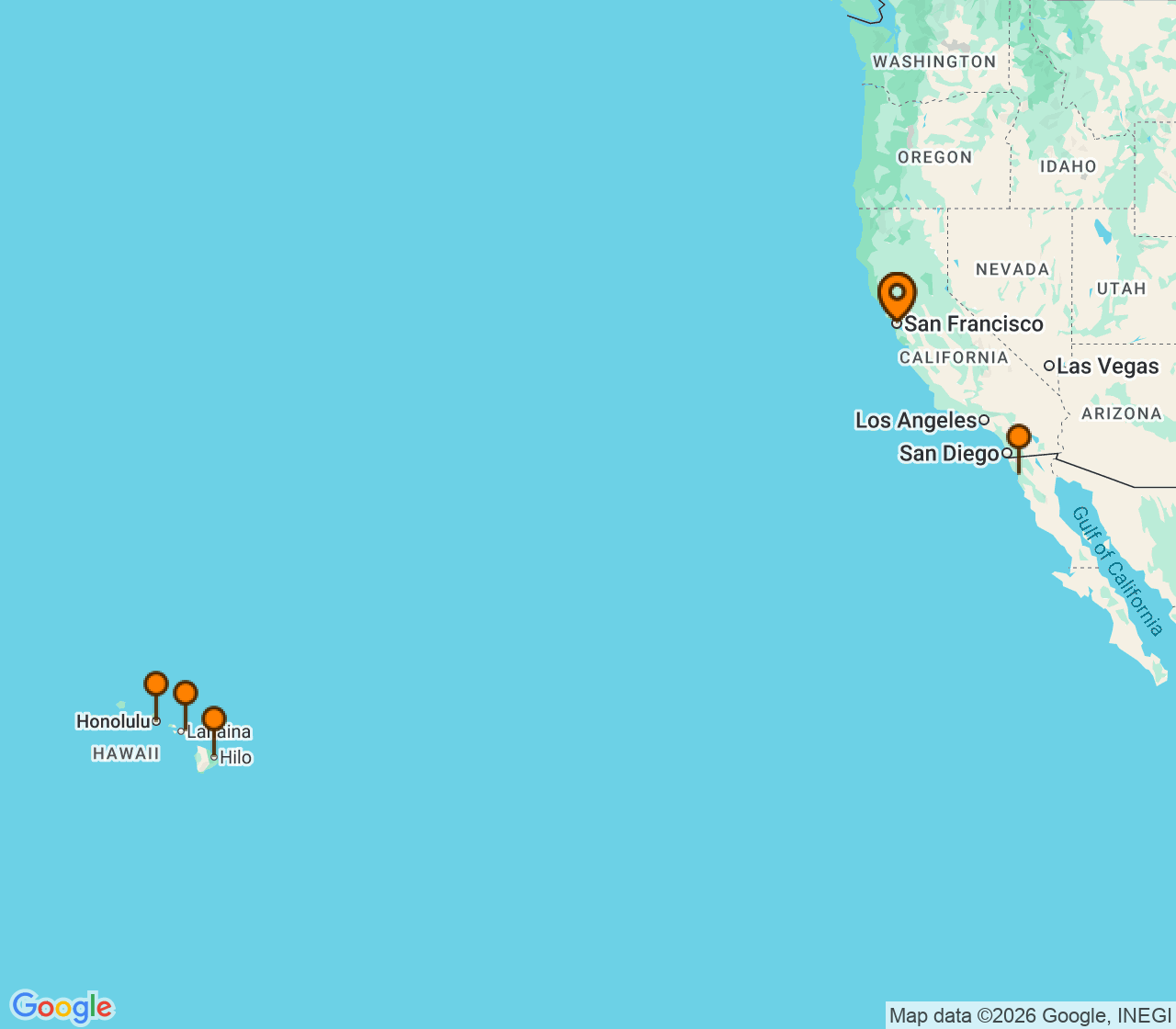 Harta itinerariu Croaziera 2027 - Hawaii (San Francisco, CA) - Princess Cruises - Ruby Princess - 16 nopti