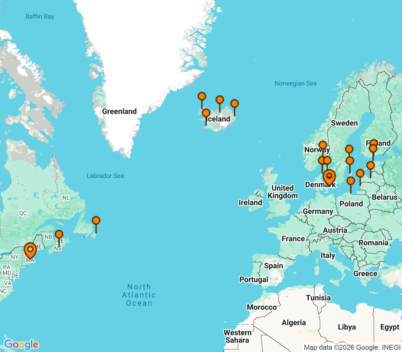 Harta itinerariu Croaziera 2027 - Europa de Nord (Copenhaga, Danemarca) - Princess Cruises - Caribbean Princess - 28 nopti