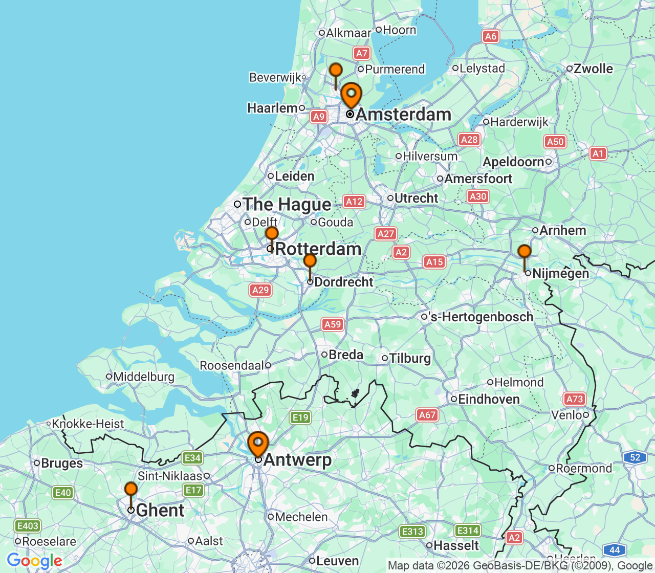 Harta itinerariu Croaziera 2028 - Europa de Nord (Antwerp, Belgia) - Uniworld River Cruises - S.S. Audrey - 9 nopti