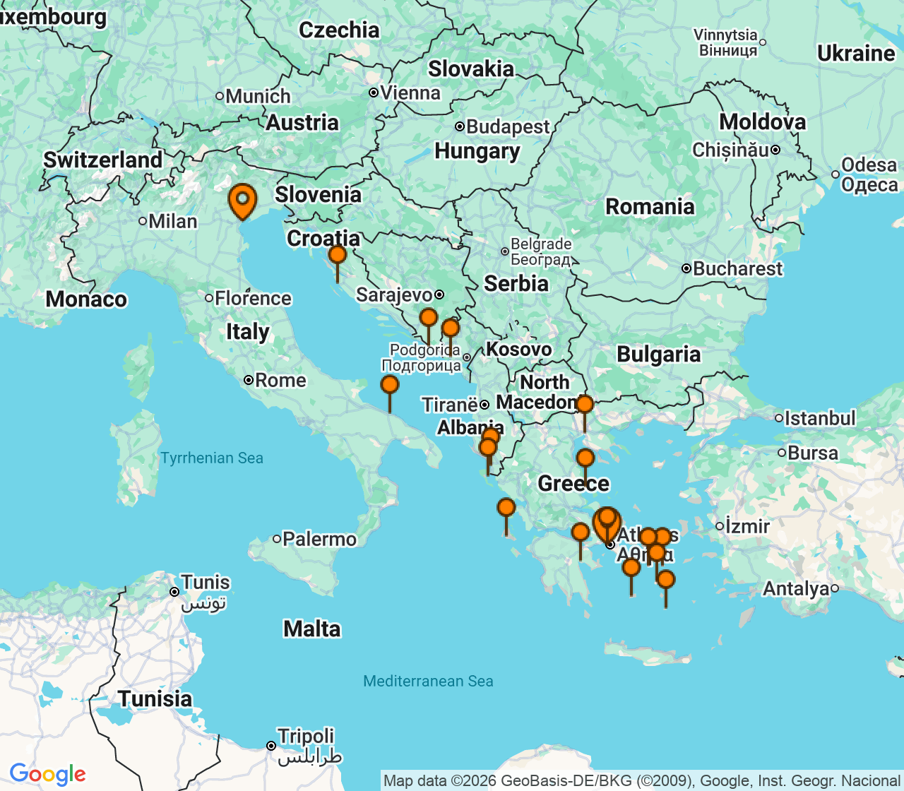 Harta itinerariu Croaziera 2026 - Mediterana (Venetia, Italia) - Explora Journeys - Explora II - 21 nopti