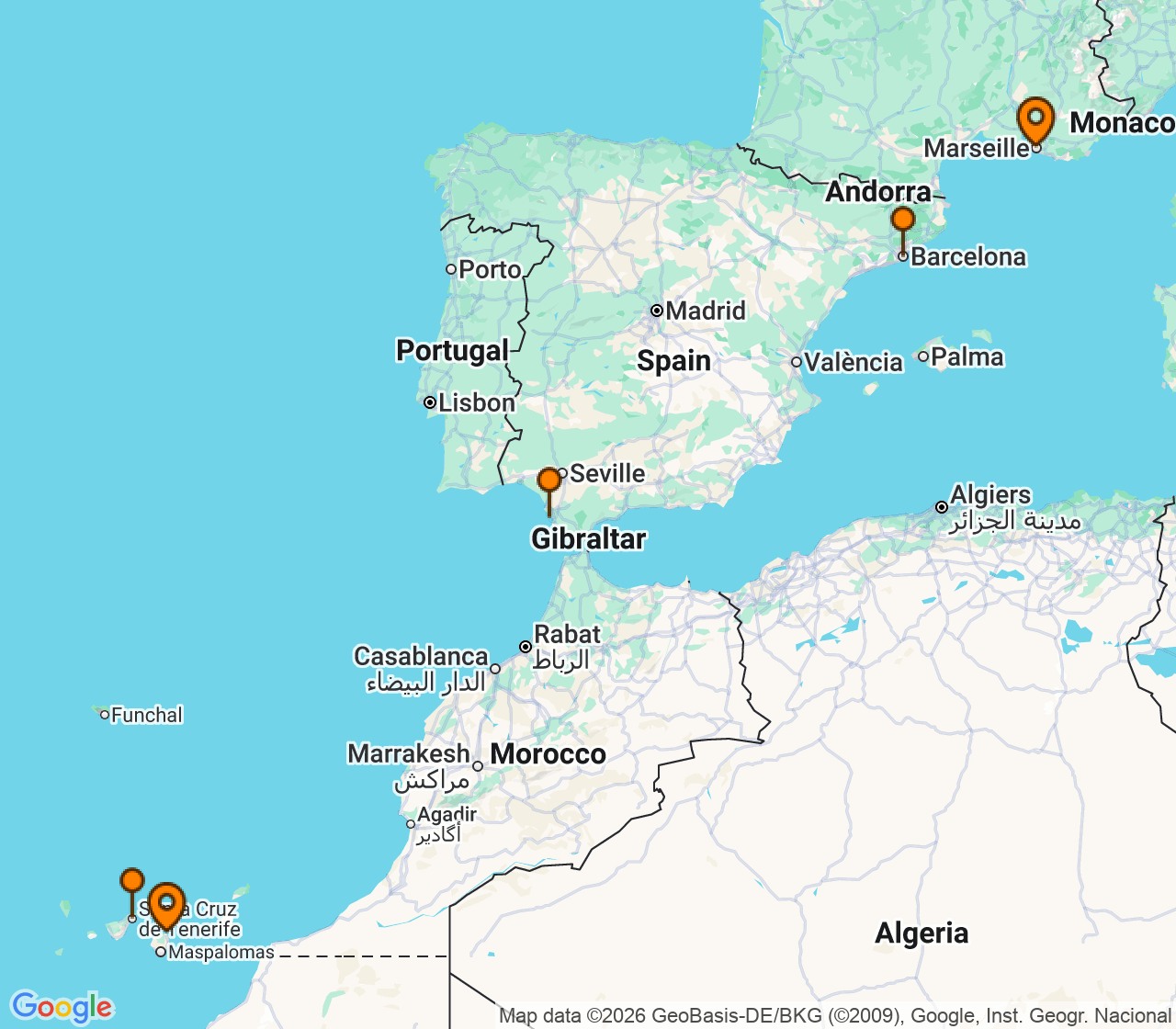 Harta itinerariu Croaziera 2027 - Repozitionari si Transoceanic (Las Palmas, Insulele Canare) - Costa Cruises - Costa Smeralda - 6 nopti