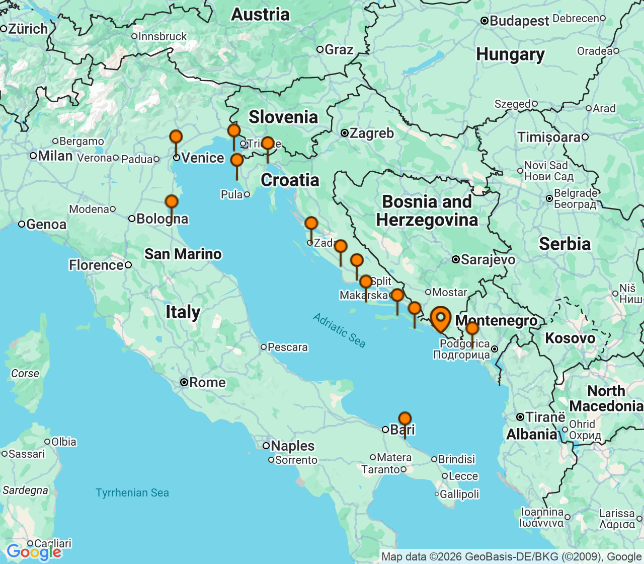 Harta itinerariu Croaziera 2027 - Mediterana (Dubrovnik, Croatia) - Windstar Cruises - Wind Spirit - 14 nopti