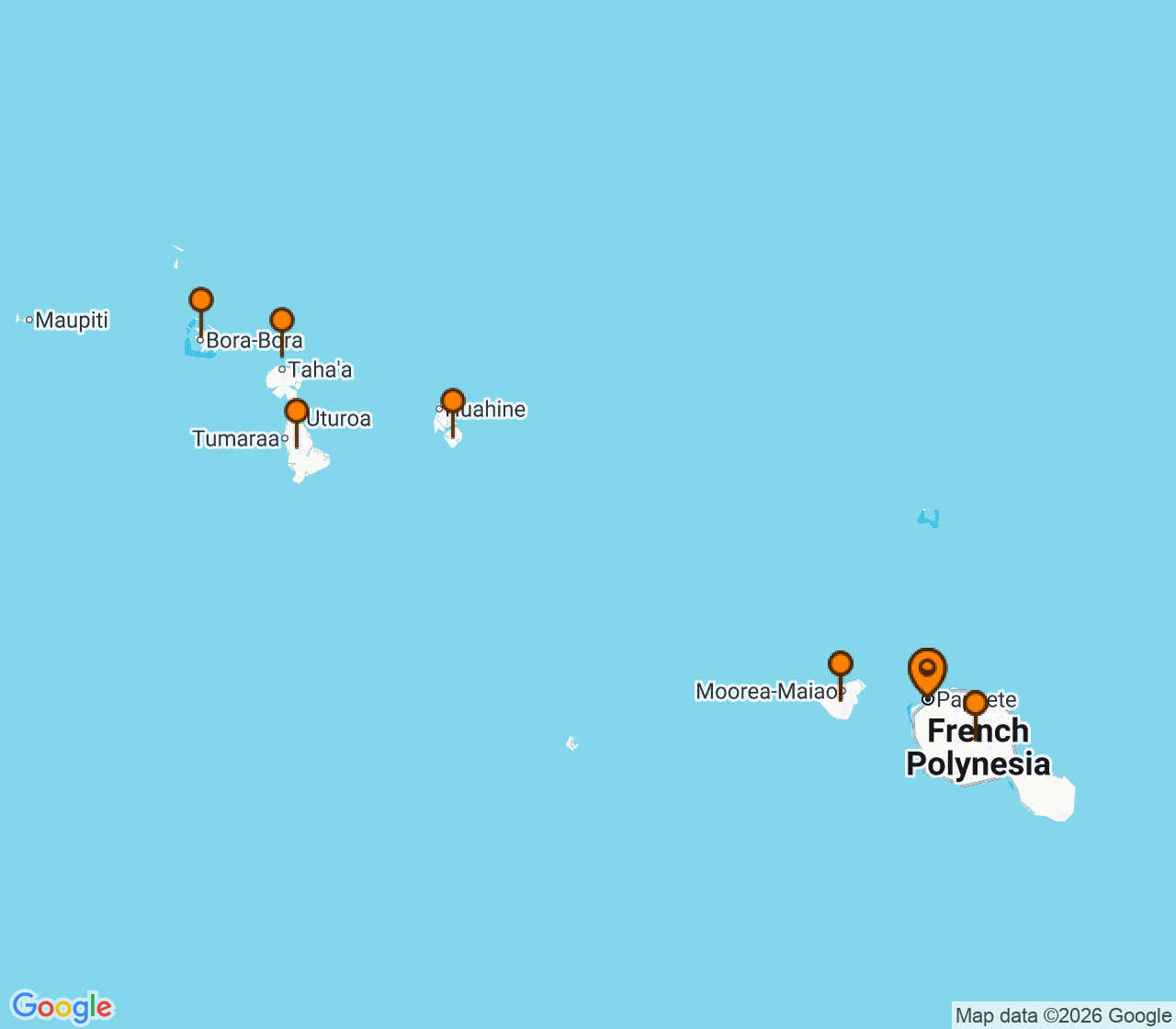 Harta itinerariu Croaziera 2027 - Tahiti si Pacificul de Sud (Papeete, Tahiti, Polinezia Franceza) - Windstar Cruises - Wind Star - 10 nopti