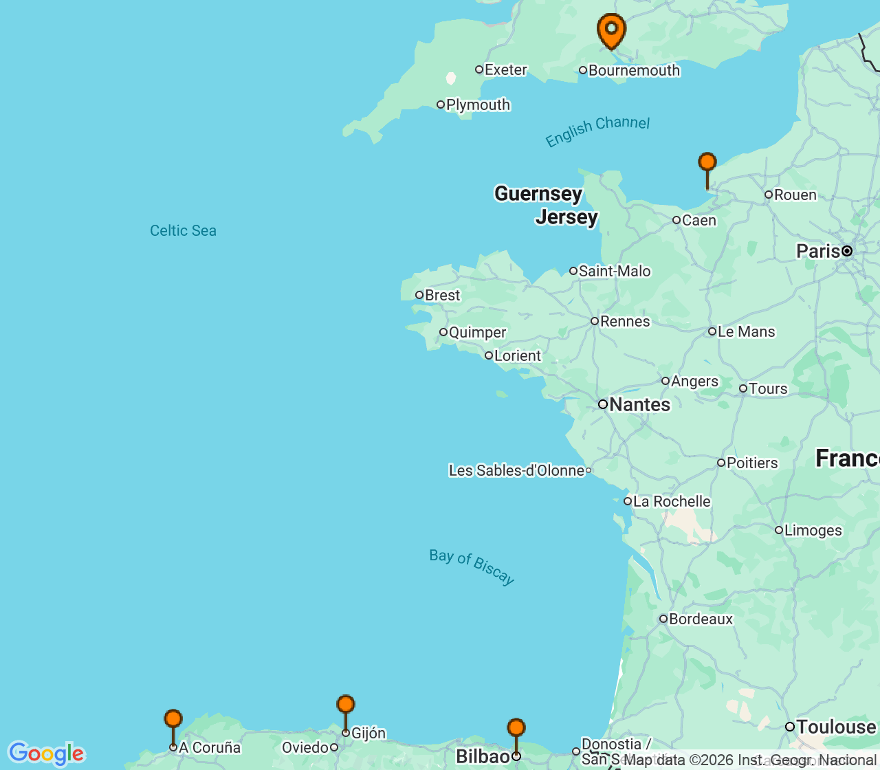 Harta itinerariu Croaziera 2027 - Europa de Nord (Southampton, Anglia) - Cunard Line - Queen Elizabeth - 7 nopti