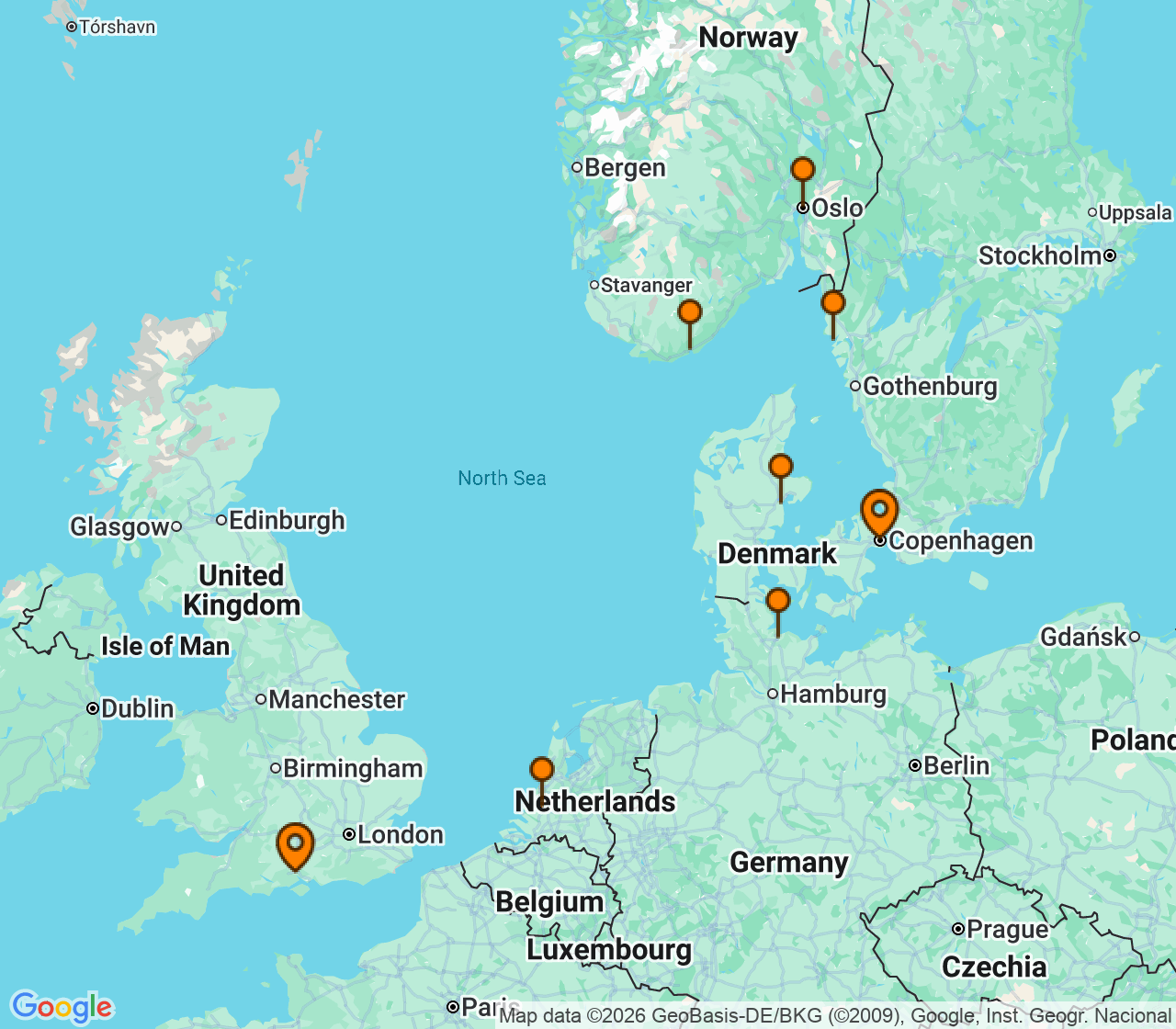 Harta itinerariu Croaziera 2026 - Europa de Nord (Southampton, Anglia) - Regent Seven Seas Cruises - Seven Seas Voyager - 10 nopti