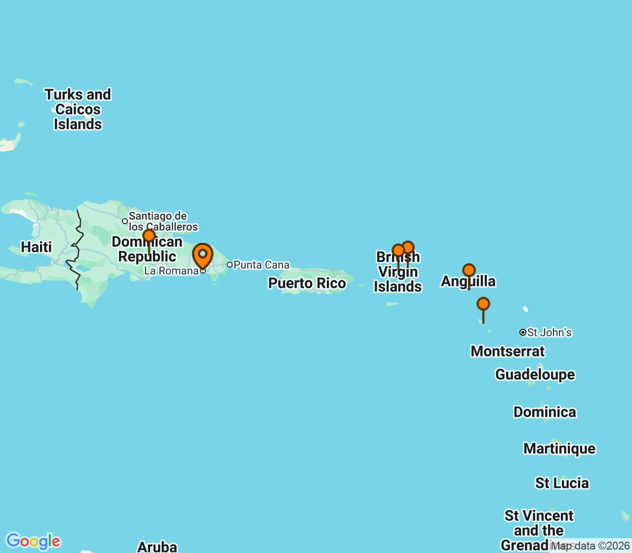 Harta itinerariu Croaziera 2026 - Caraibe si America Centrala (La Romana, Rep. Dominicana) - MSC Cruises - MSC Opera - 7 nopti