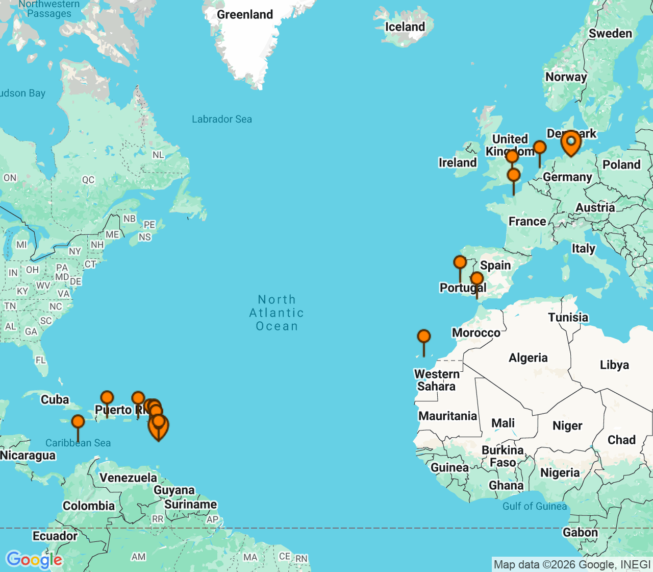 Harta itinerariu Croaziera 2026 - Repozitionari si Transoceanic (Hamburg, Germania) - Costa Cruises - Costa Favolosa - 25 nopti