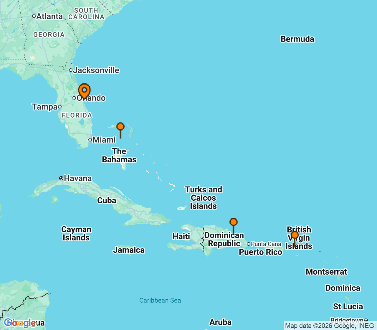 Harta itinerariu Croaziera 2027 - Caraibe si America Centrala (Port Canaveral, FL) - Royal Caribbean Cruise Line - Star of the Seas - 7 nopti