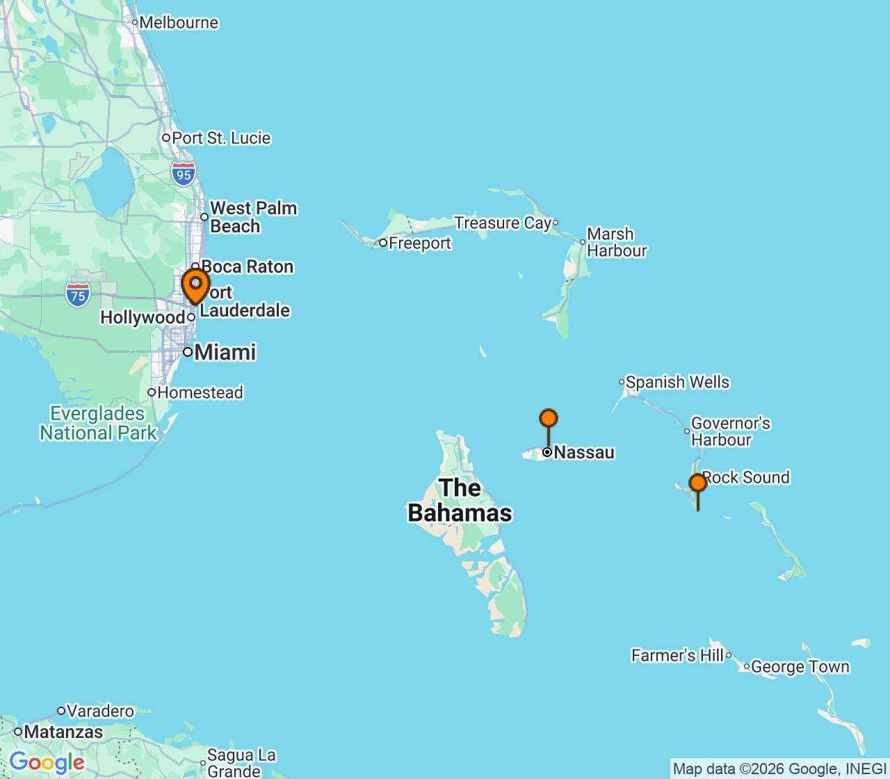 Harta itinerariu Croaziera 2028 - Caraibe si America Centrala (Port Everglades, USA) - Disney Cruise Line - Disney Dream - 4 nopti