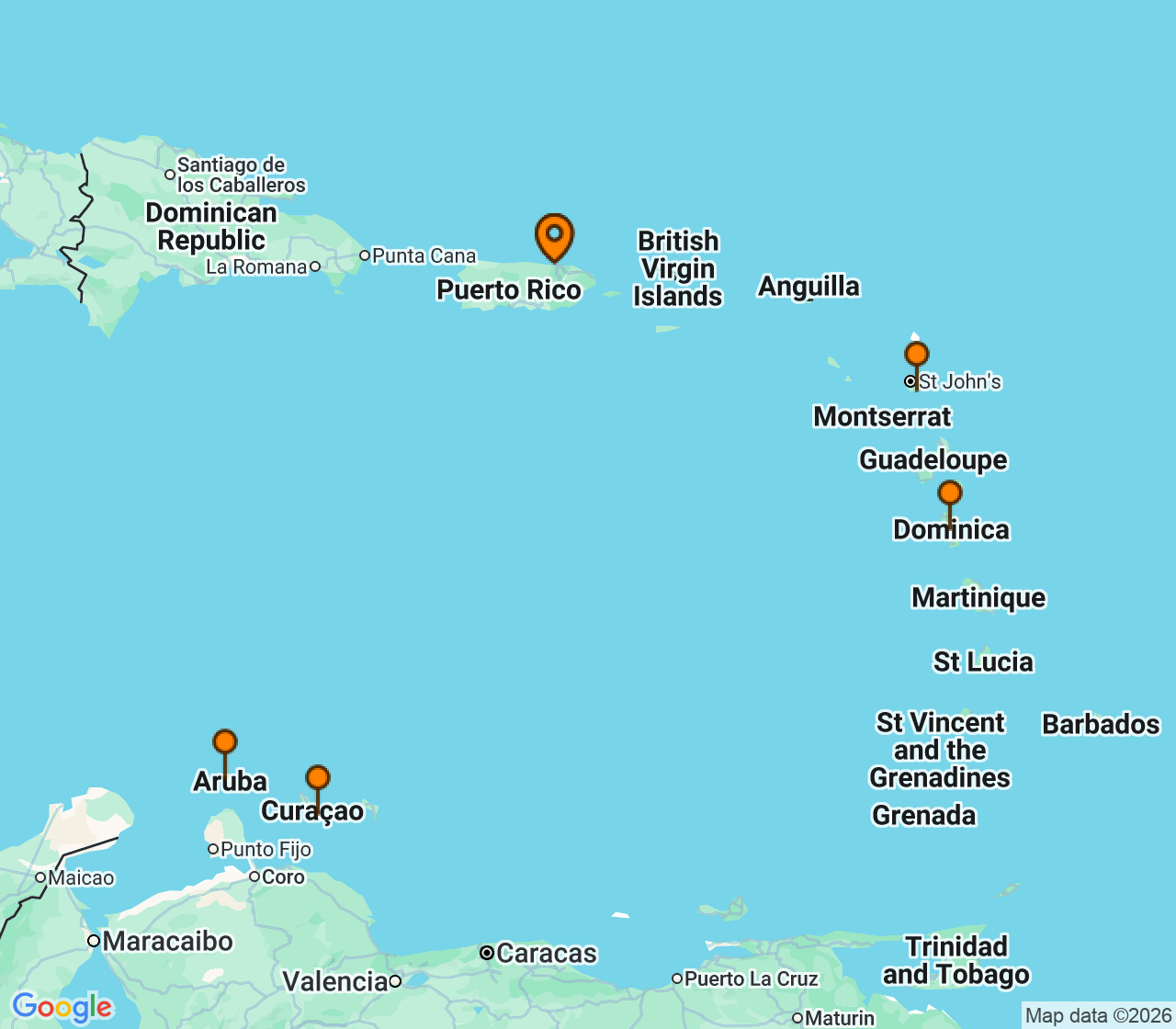 Harta itinerariu Croaziera 2027 - Caraibe si America Centrala (San Juan, Puerto Rico) - Disney Cruise Line - Disney Fantasy - 7 nopti