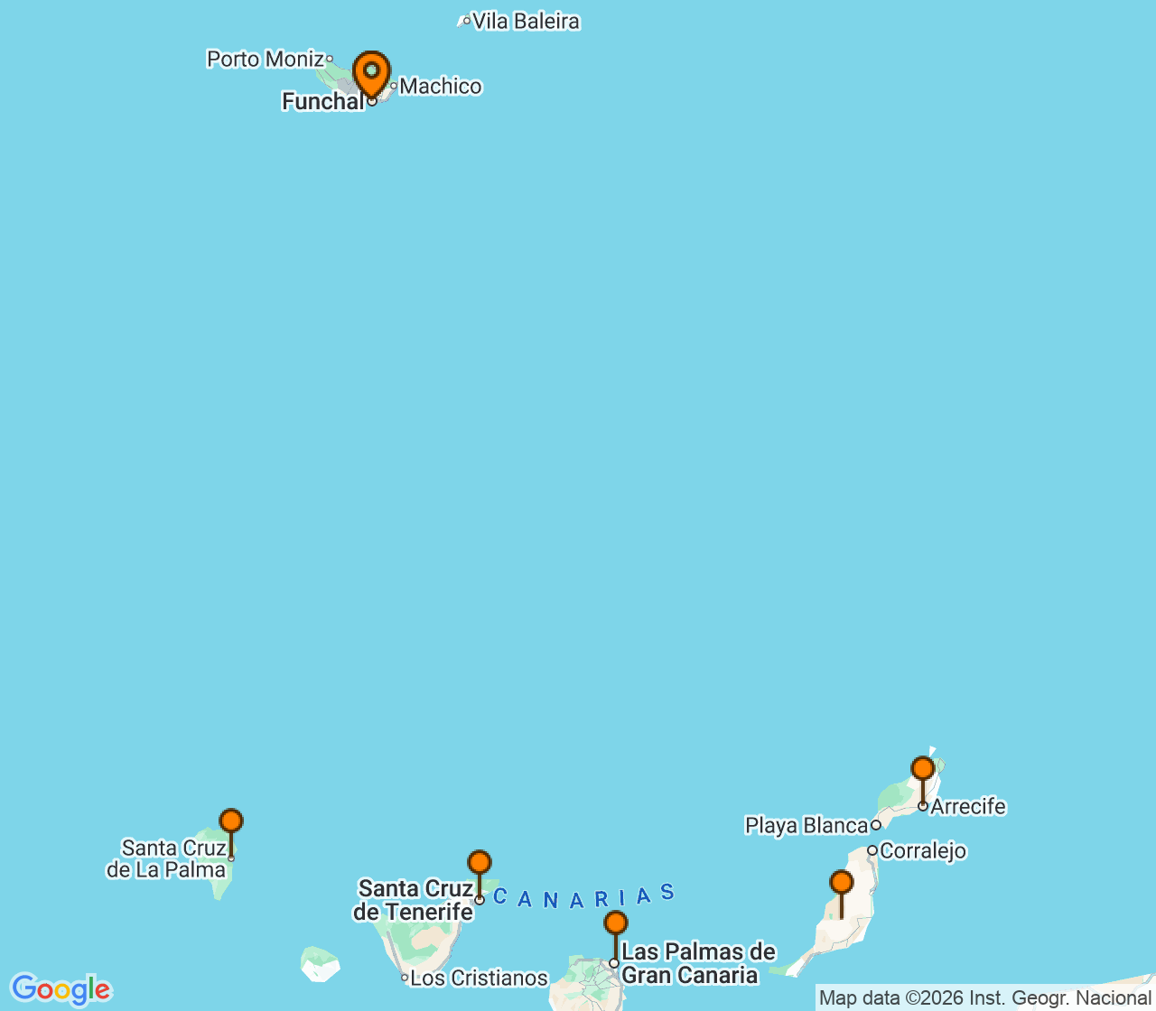 Harta itinerariu Croaziera 2027 - Mediterana (Funchal, Madeira, Portugalia) - MSC Cruises - MSC Euribia - 6 nopti