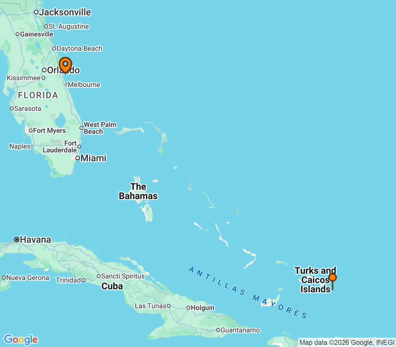 Harta itinerariu Croaziera 2028 - Caraibe si America Centrala (Port Canaveral, FL) - Princess Cruises - Star Princess - 4 nopti