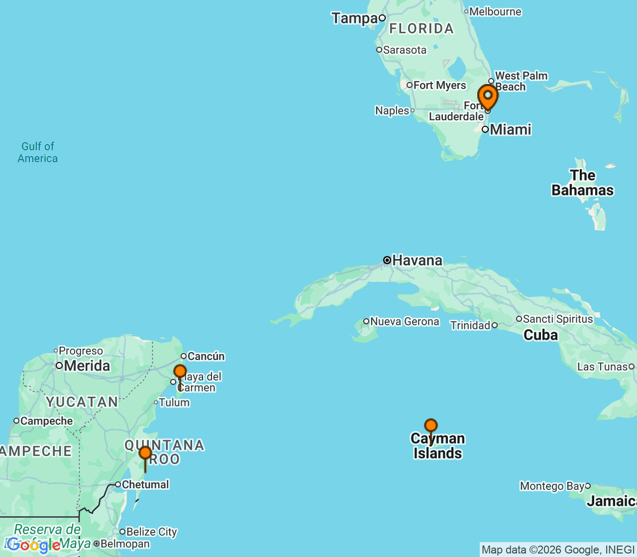Harta itinerariu Croaziera 2028 - Caraibe si America Centrala (Fort Lauderdale, Florida) - Celebrity Cruises - Celebrity Beyond - 6 nopti