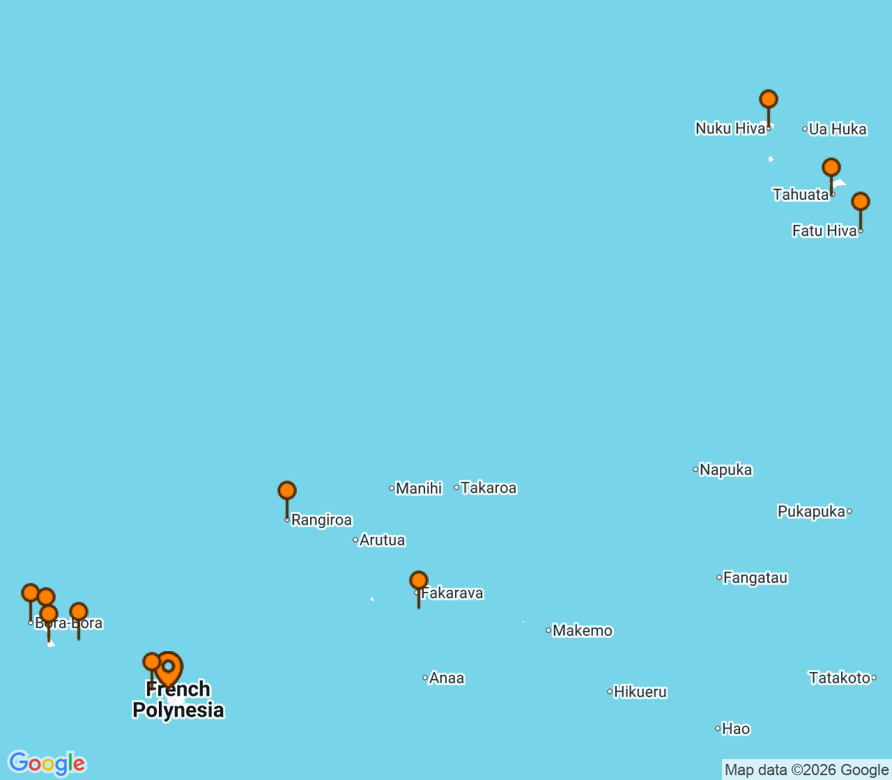 Harta itinerariu Croaziera 2026 - Tahiti si Pacificul de Sud (Papeete, Tahiti, Polinezia Franceza) - Silversea Cruises - Silver Whisper - 14 nopti