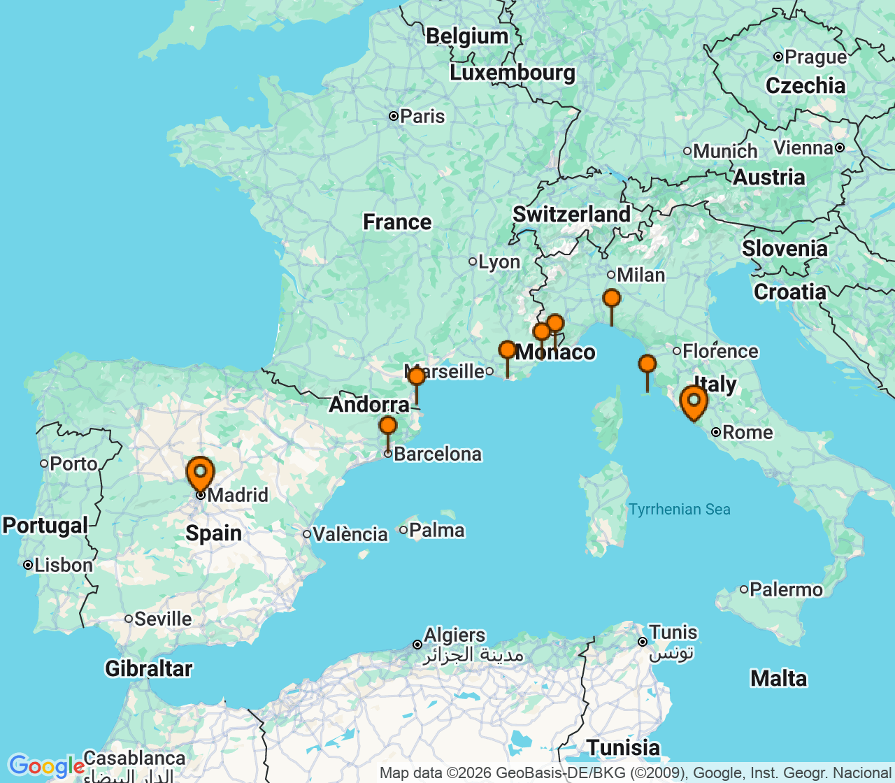 Harta itinerariu Croaziera 2028 - Mediterana (Madrid ,Spania) - Windstar Cruises - Wind Surf - 11 nopti