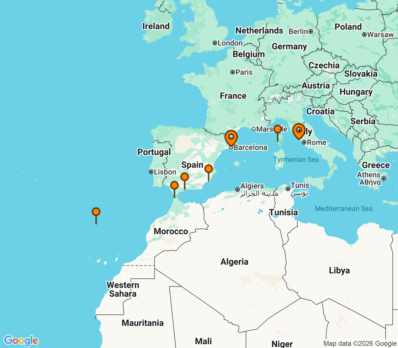 Harta itinerariu Croaziera 2027 - Mediterana (Barcelona, Spania) - Celebrity Cruises - Celebrity Equinox - 10 nopti