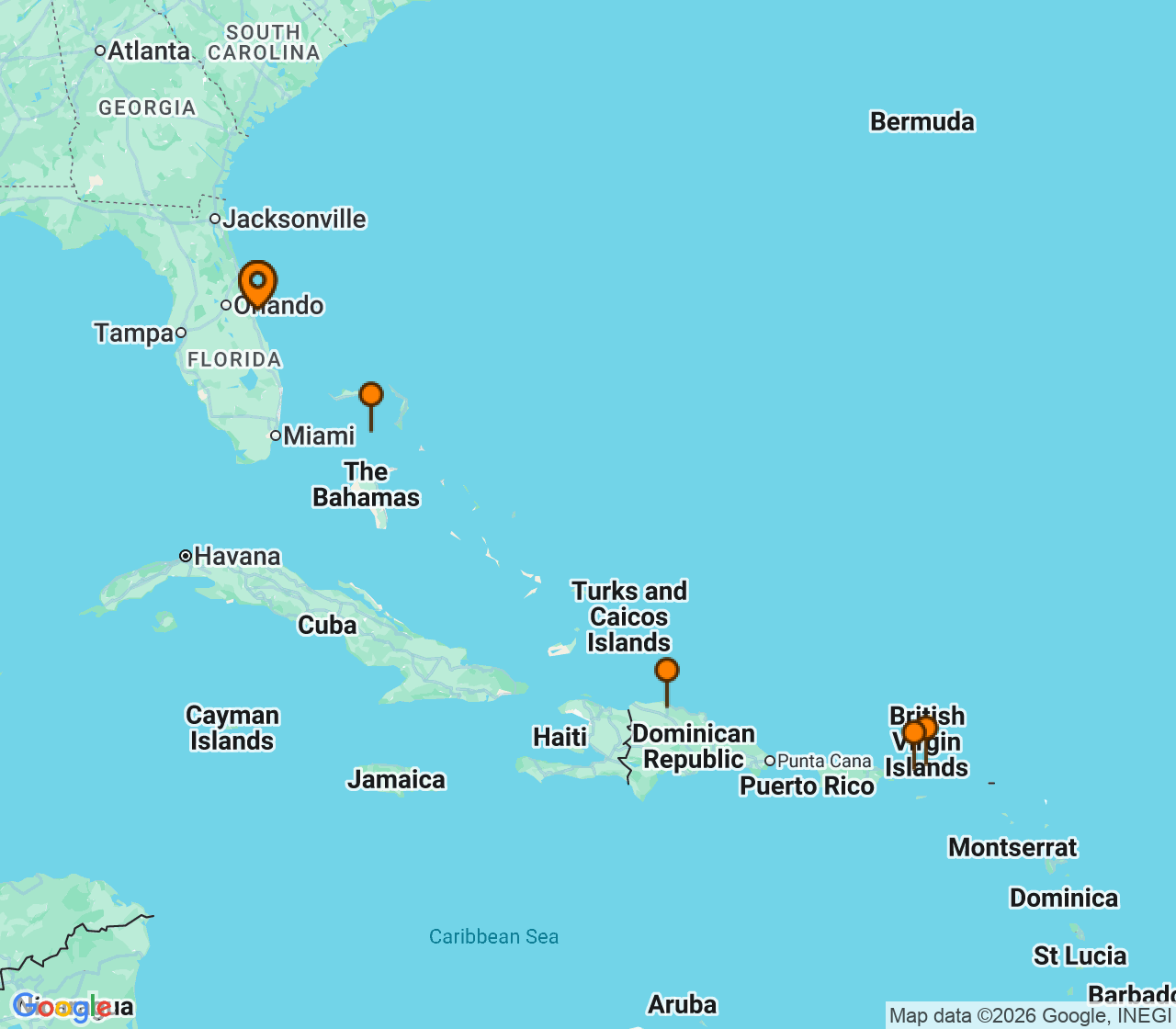 Harta itinerariu Croaziera 2026 - Caraibe si America Centrala (Port Canaveral, FL) - Norwegian Cruise Line - Norwegian Getaway - 7 nopti