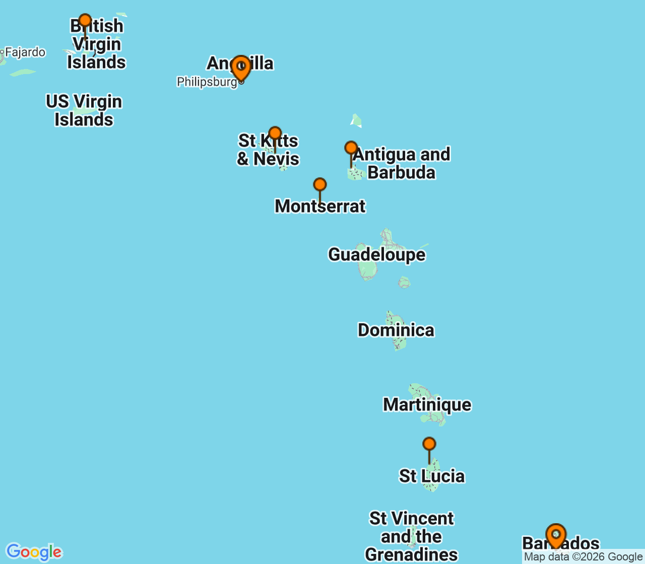 Harta itinerariu Croaziera 2026 - Caraibe si America Centrala (Bridgetown, Barbados) - Seabourn - Seabourn Ovation - 7 nopti