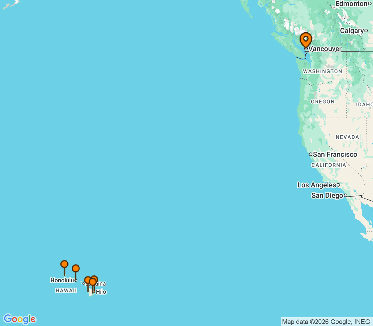 Harta itinerariu Croaziera 2027 - Hawaii (Vancouver, Canada) - Holland America Line - Koningsdam - 17 nopti