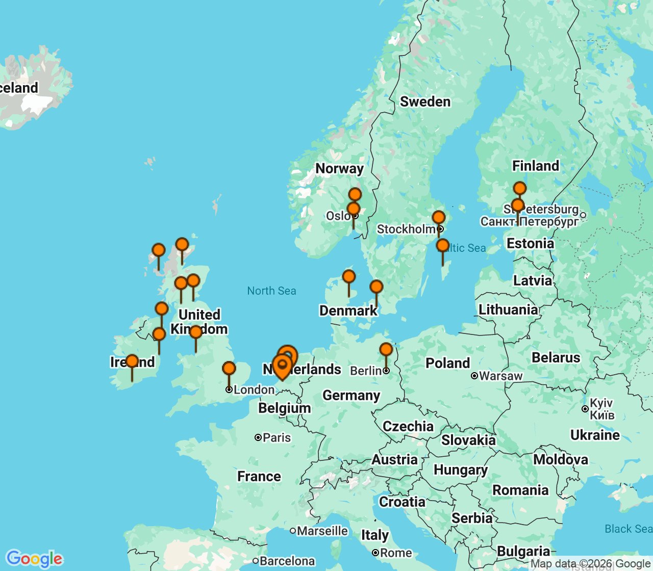 Harta itinerariu Croaziera 2027 - Europa de Nord (Rotterdam, Olanda) - Holland America Line - Nieuw Statendam - 28 nopti