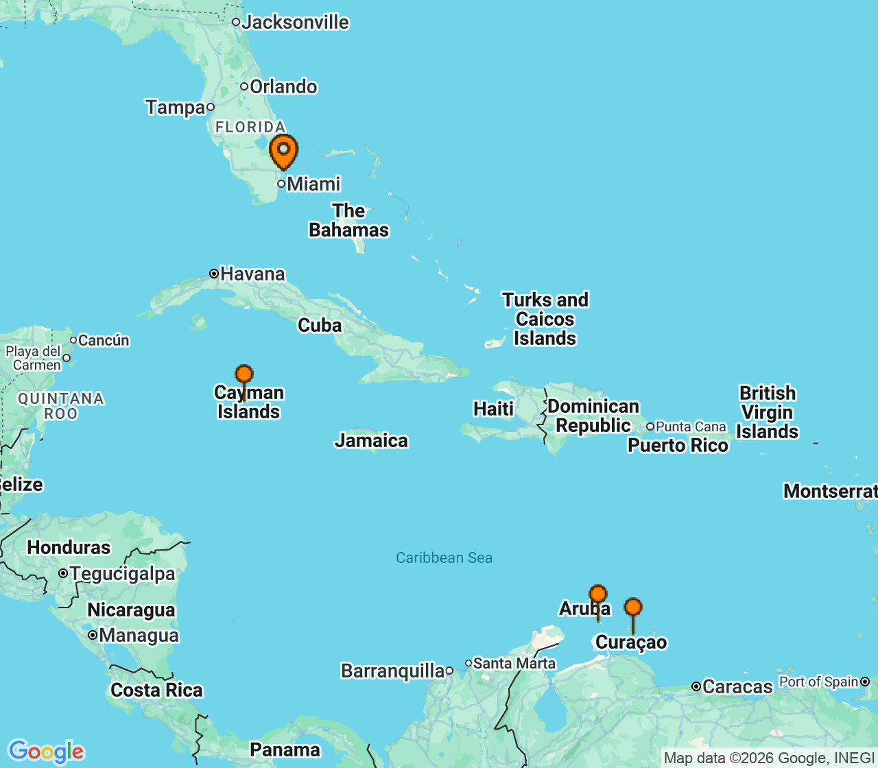 Harta itinerariu Croaziera 2028 - Caraibe si America Centrala (Fort Lauderdale, Florida) - Celebrity Cruises - Celebrity Beyond - 8 nopti