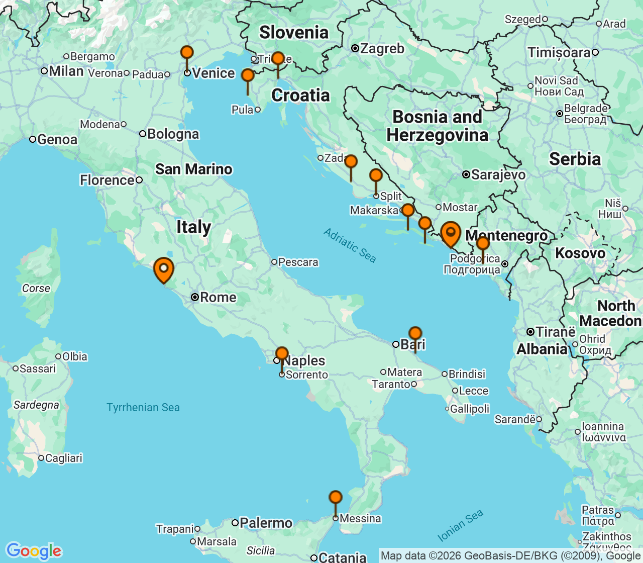 Harta itinerariu Croaziera 2027 - Mediterana (Dubrovnik, Croatia) - Windstar Cruises - Wind Spirit - 16 nopti