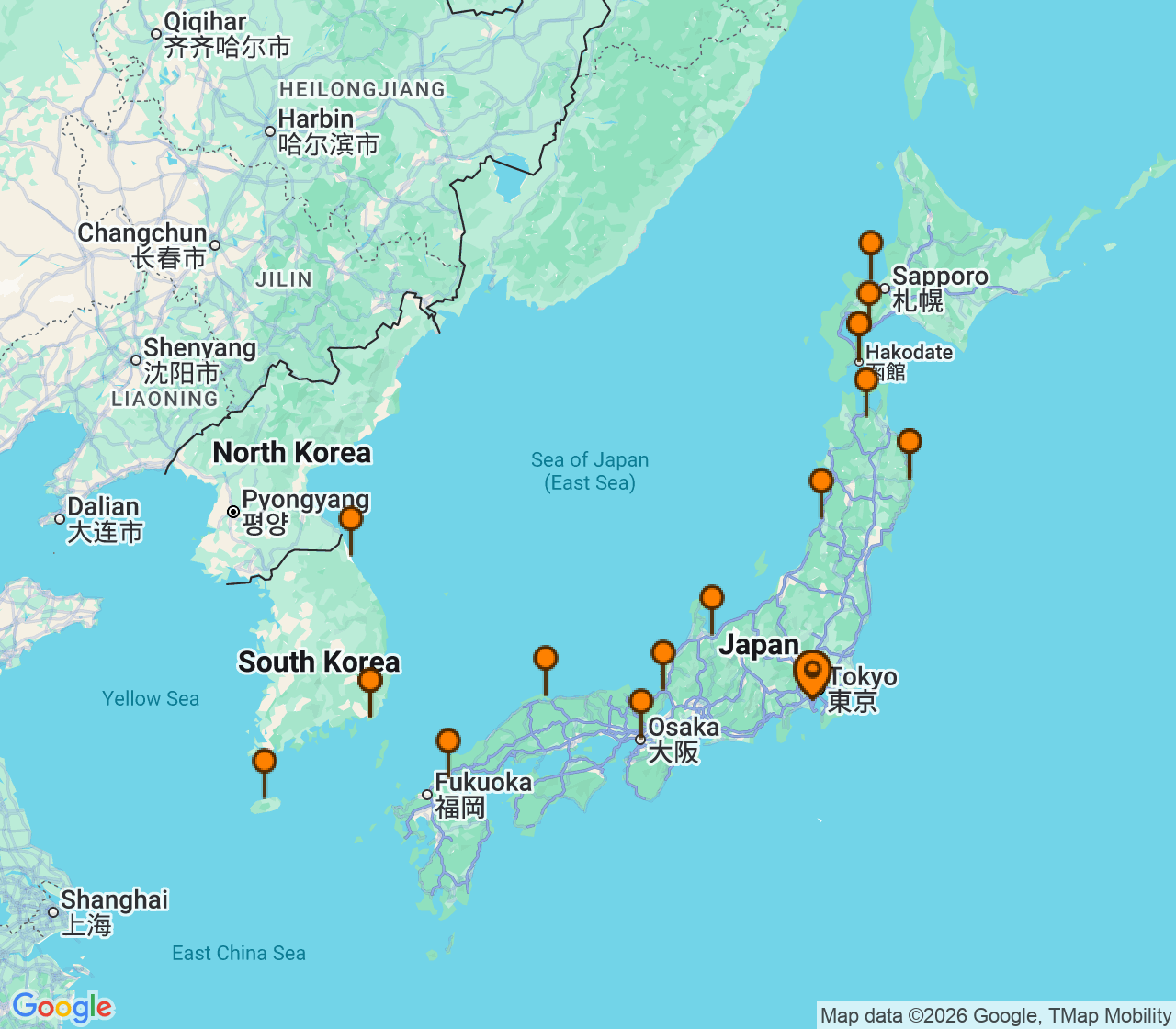 Harta itinerariu Croaziera 2028 - Asia (Orientul Indepartat) (Tokyo (Yokohama), Japonia) - Seabourn - Seabourn Encore - 28 nopti