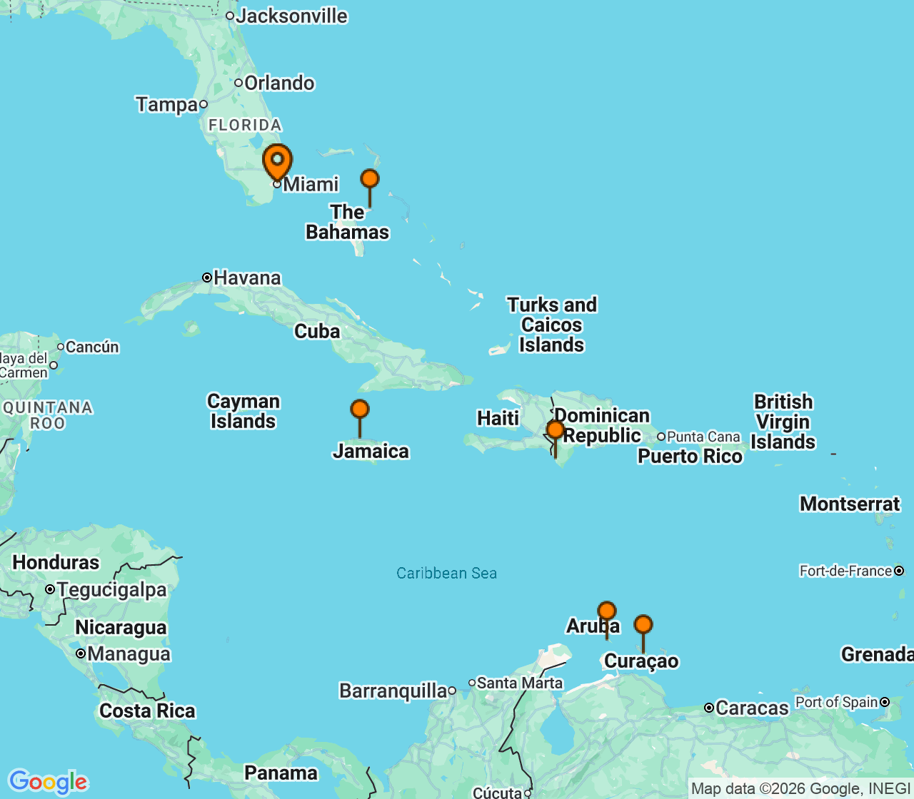 Harta itinerariu Croaziera 2028 - Caraibe si America Centrala (Miami, FL) - Norwegian Cruise Line - Norwegian Joy - 9 nopti