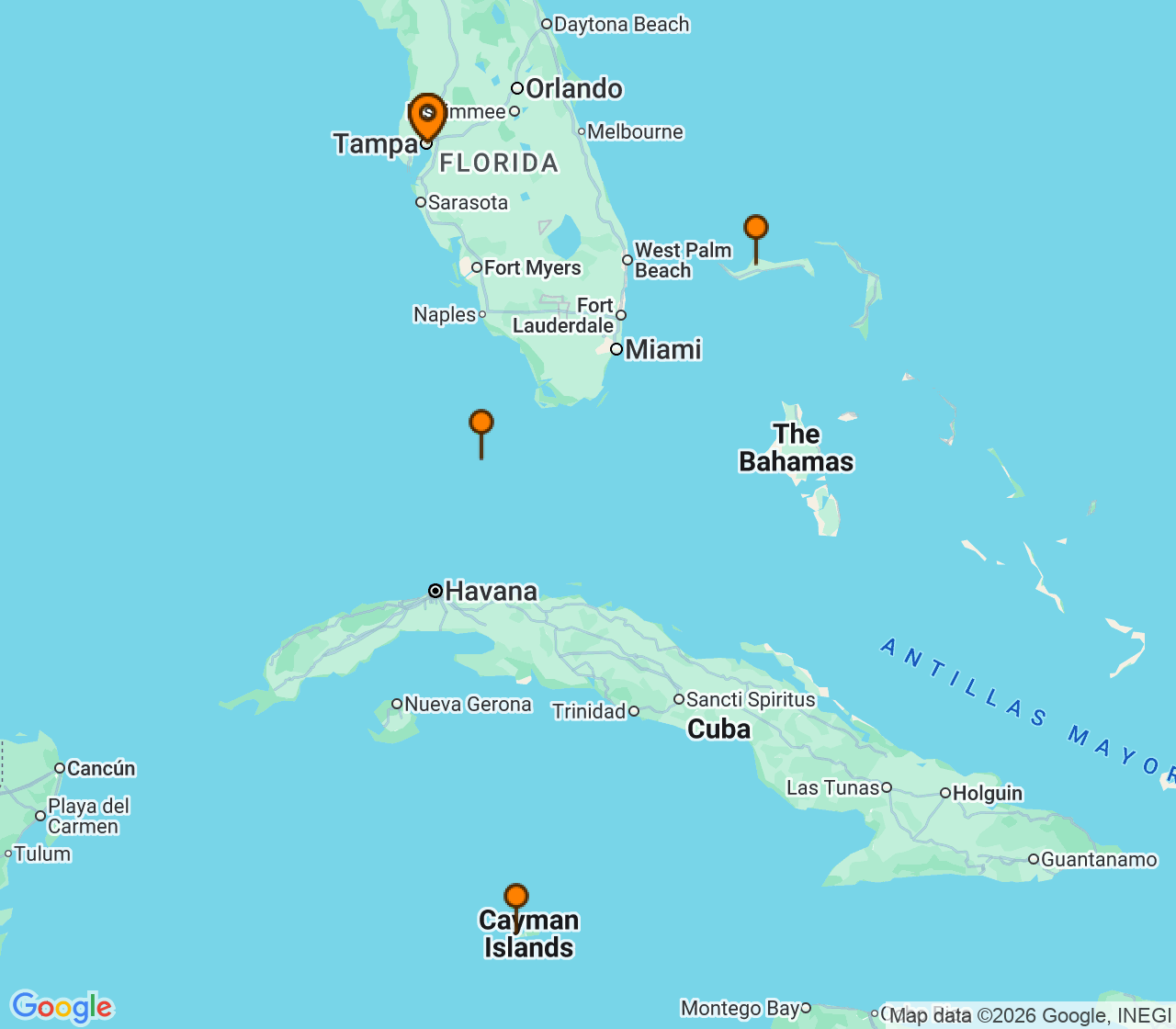 Harta itinerariu Croaziera 2027 - Caraibe si America Centrala (Tampa, FL) - Celebrity Cruises - Celebrity Constellation - 7 nopti