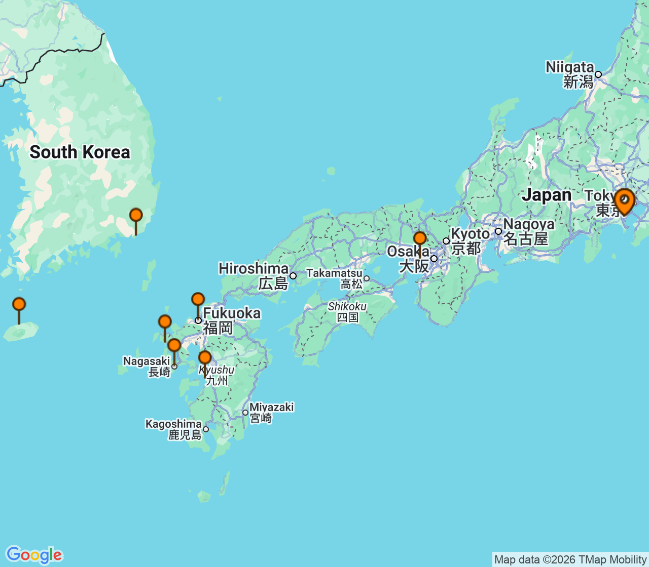 Harta itinerariu Croaziera 2028 - Asia (Orientul Indepartat) (Tokyo (Yokohama), Japonia) - Royal Caribbean Cruise Line - Voyager of the Seas - 1 noapte