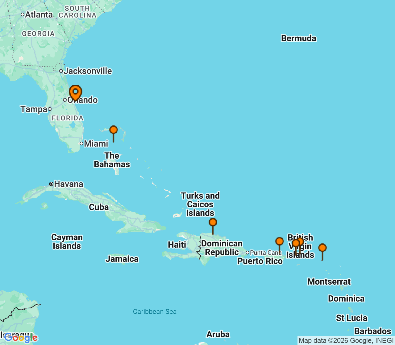 Harta itinerariu Croaziera 2026 - Caraibe si America Centrala (Port Canaveral, FL) - Norwegian Cruise Line - Norwegian Getaway - 9 nopti