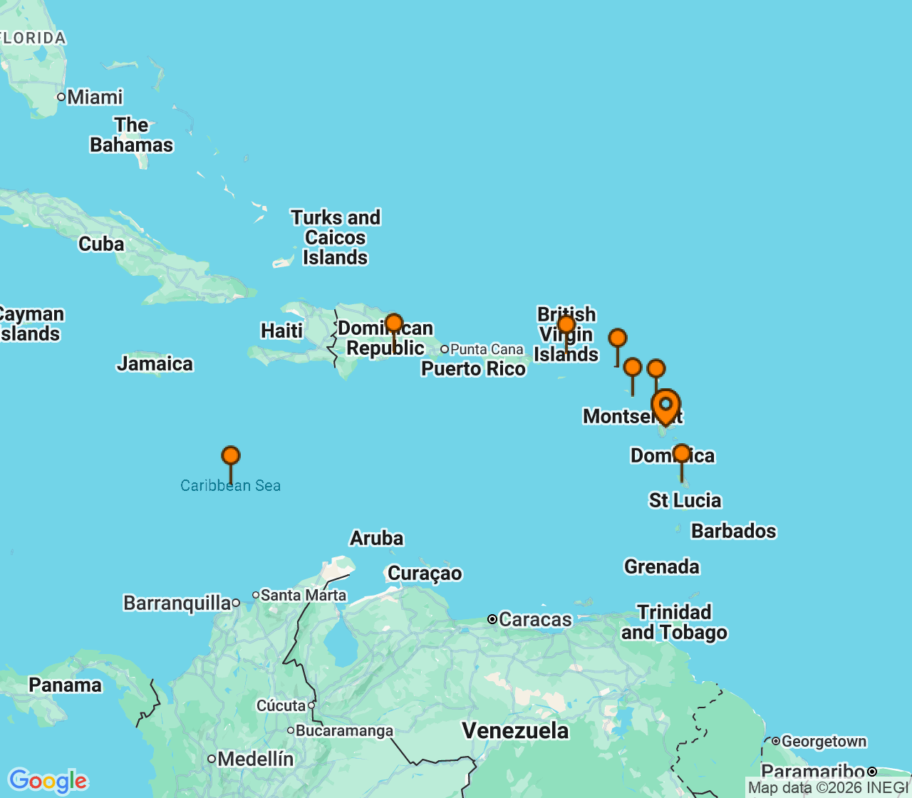 Harta itinerariu Croaziera 2027 - Caraibe si America Centrala (Pointe-a-Pitre, Guadalupe) - Costa Cruises - Costa Serena - 8 nopti