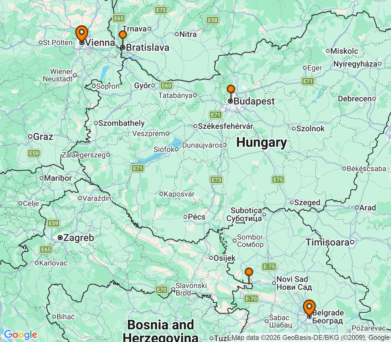 Harta itinerariu Croaziera 2028 - Europa de Nord (Belgrad, Serbia) - Uniworld River Cruises - S.S. Helen - 9 nopti