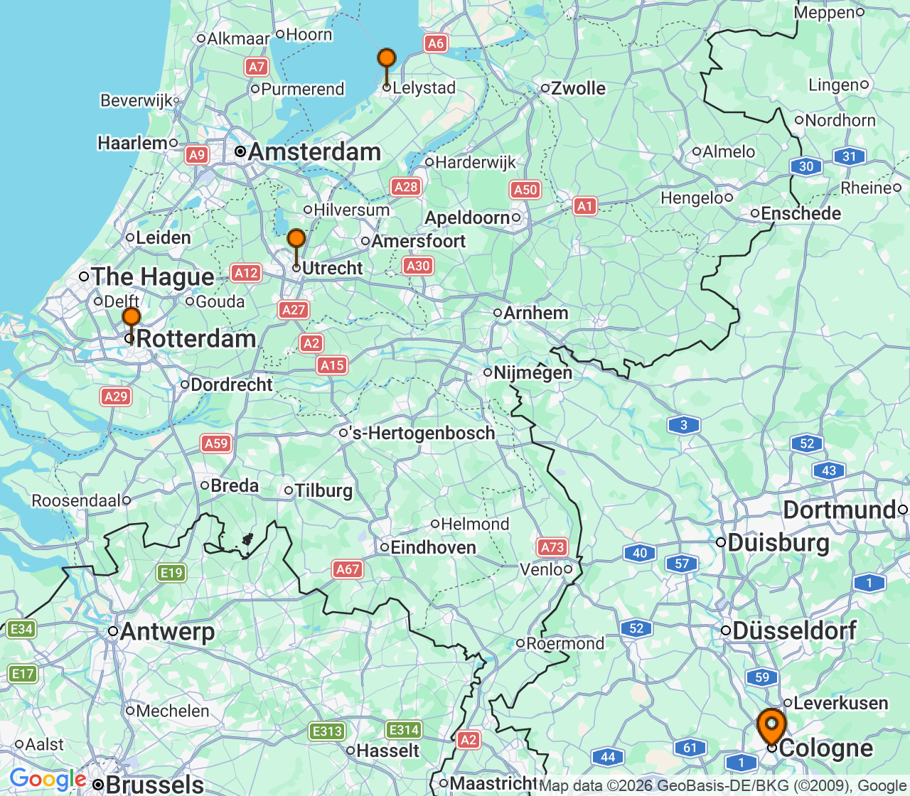Harta itinerariu Croaziera 2026 - Rin (Köln) - A-Rosa Cruises - A-Rosa Sena - 5 nopti